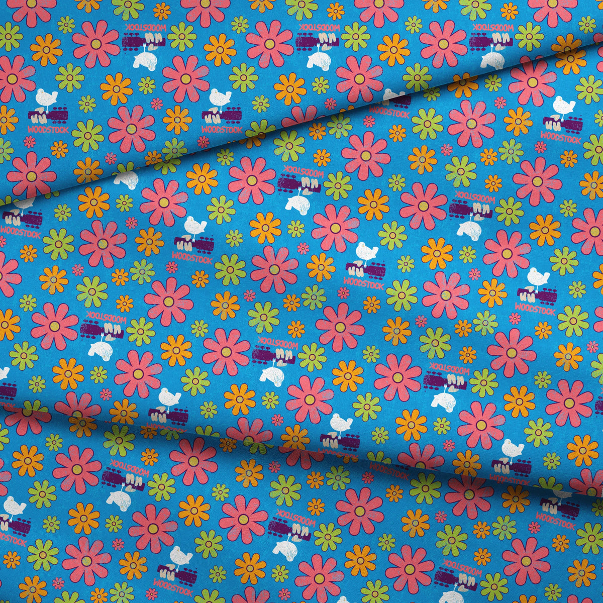 Woodstock Florals on Blue Fabric
