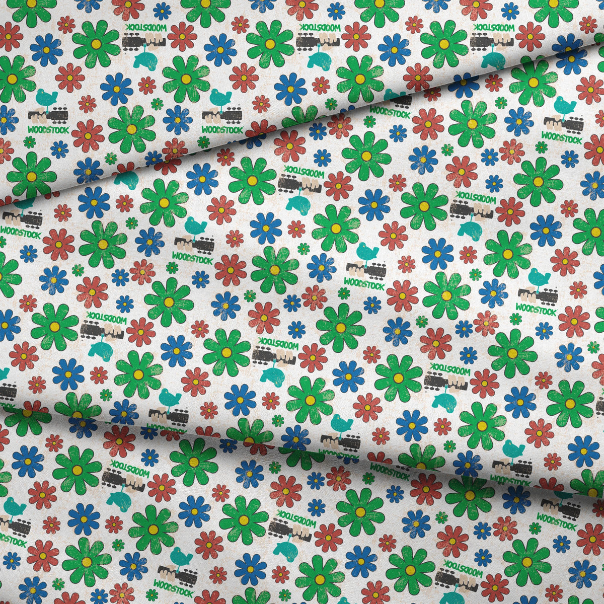 Woodstock Florals on White Fabric