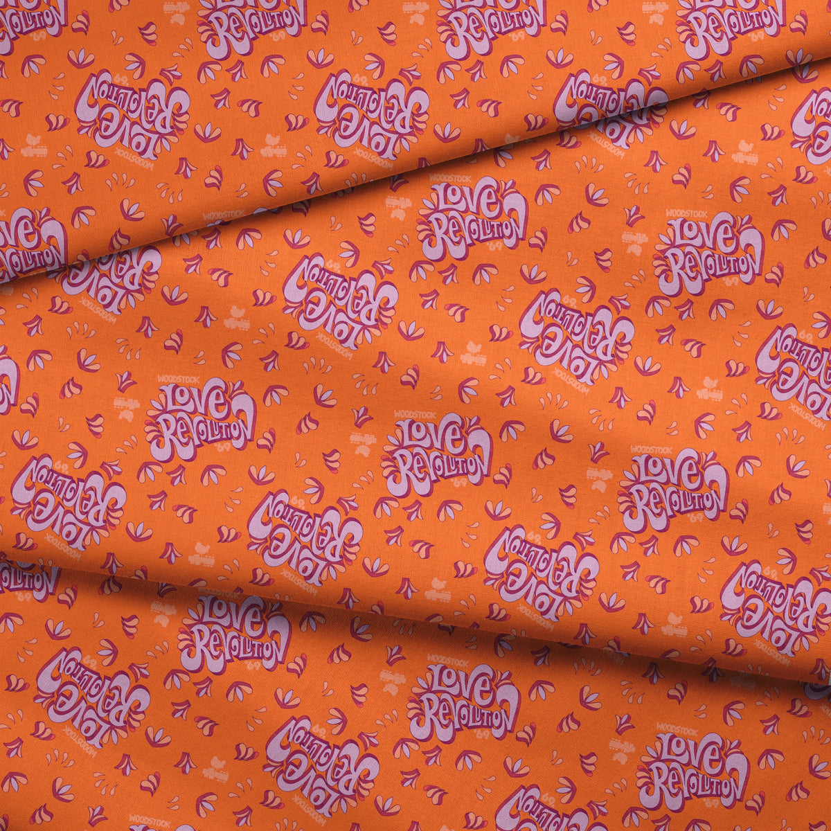 Woodstock Love Revolution on Orange Fabric
