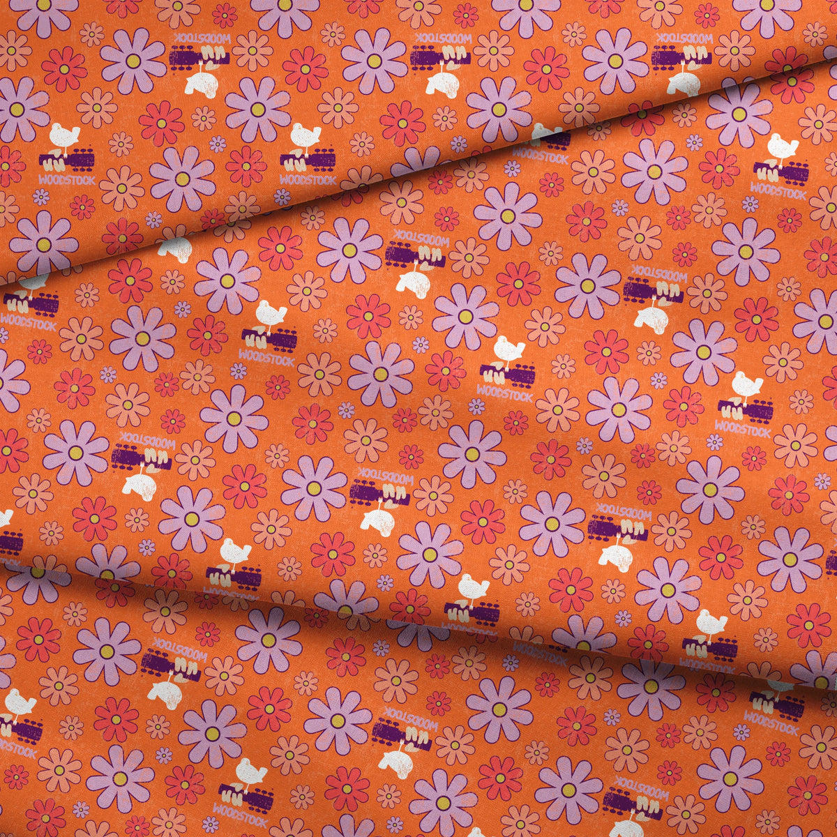 Woodstock Florals on Orange Fabric
