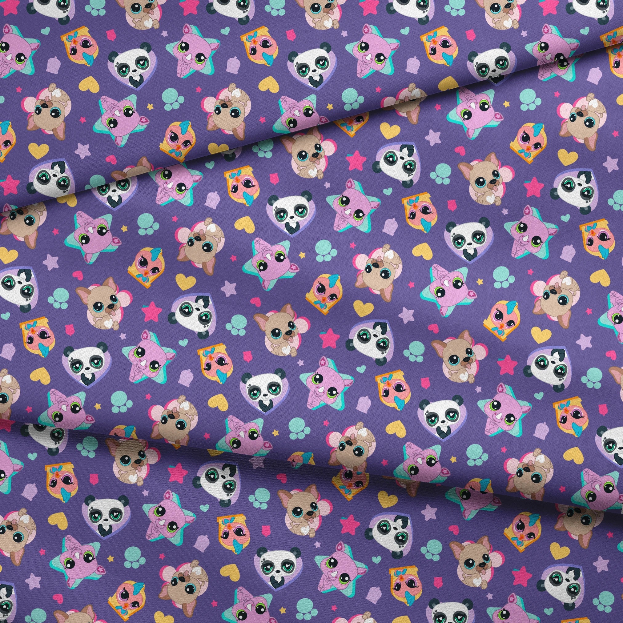Hasbro Littliest Pet Shop Pet Friends on Purple Fabric