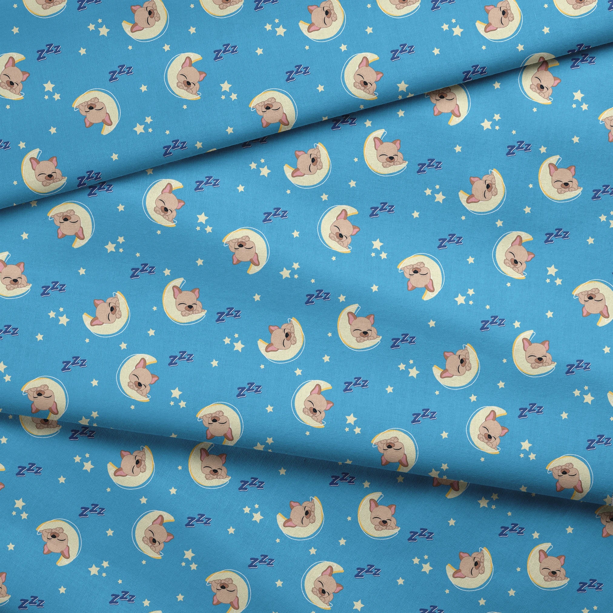 Hasbro Littliest Pet Shop Frenchie Snooze on Blue Fabric