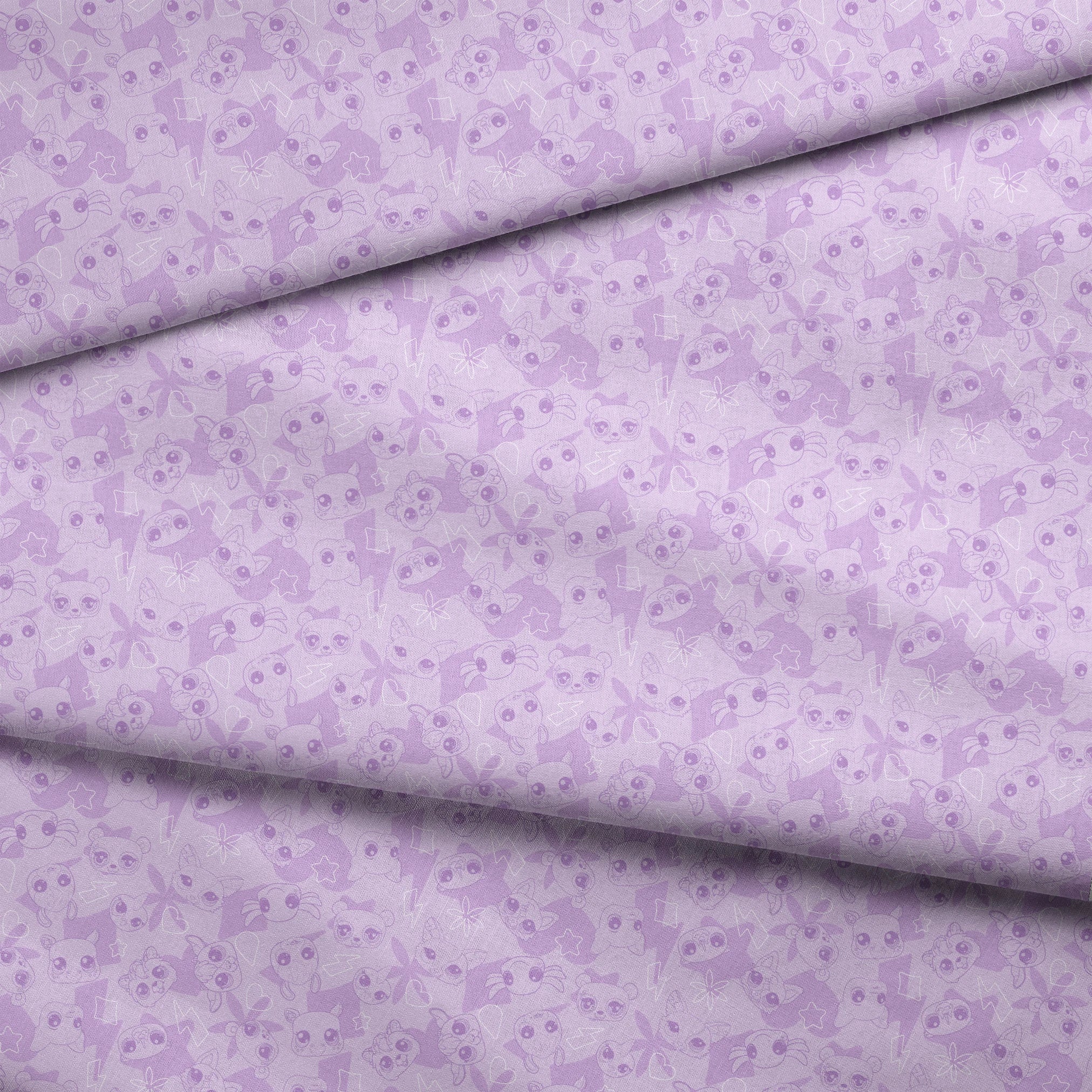 Hasbro Littliest Pet Shop Pet Outlines on Purple Fabric