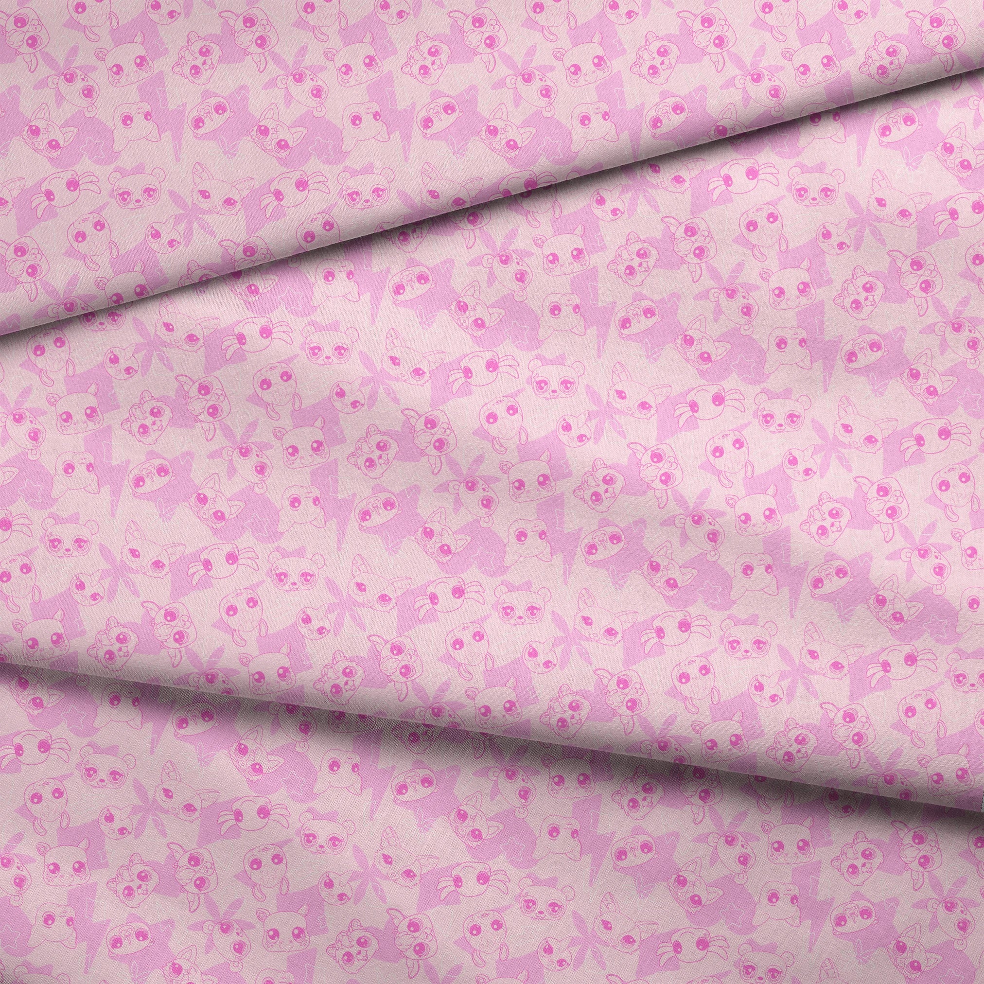 Hasbro Littliest Pet Shop Pet Outlines on Pink Fabric