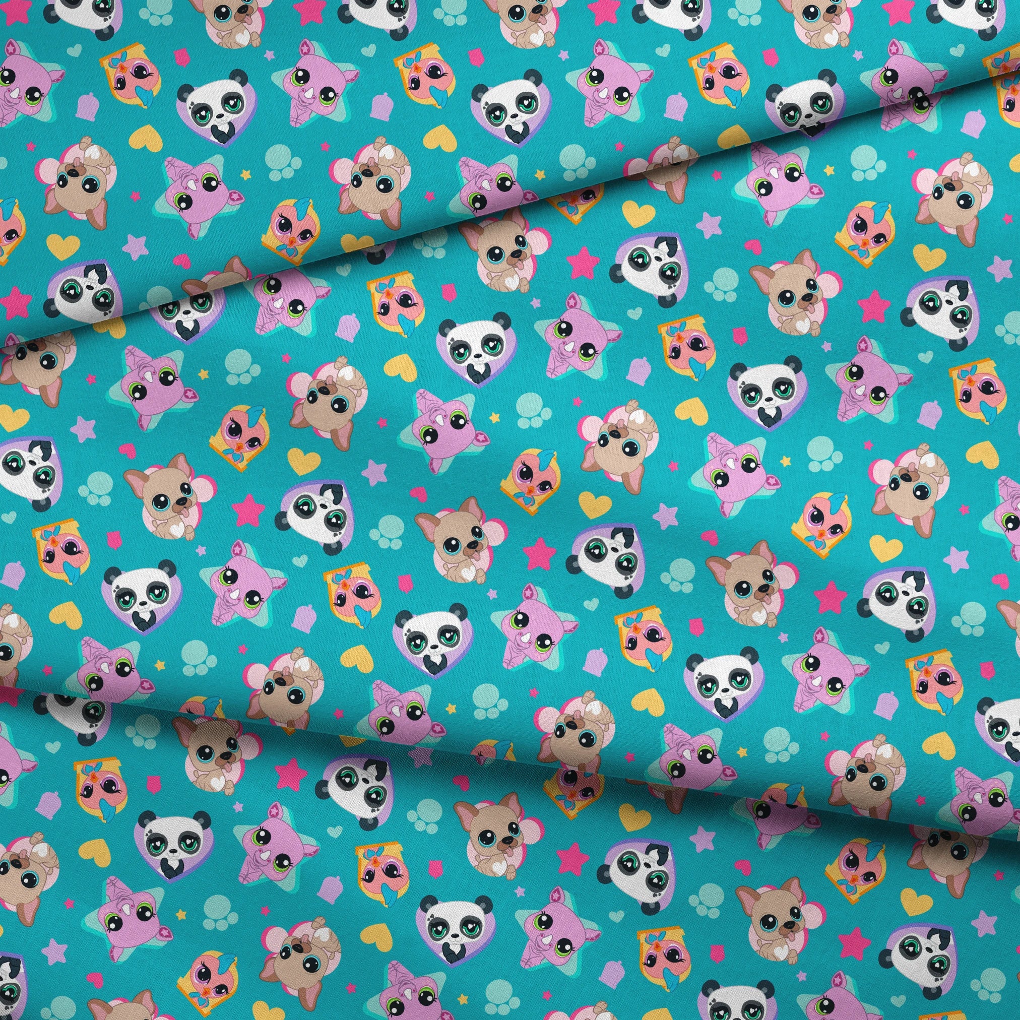 Hasbro Littliest Pet Shop Pet Friends on Aqua Fabric