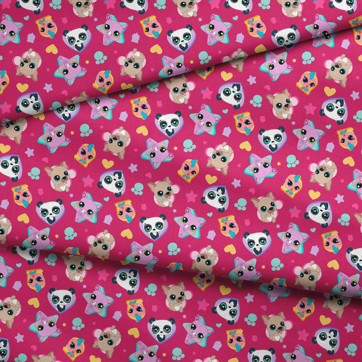 Hasbro Littliest Pet Shop Pet Friends on Pink Fabric