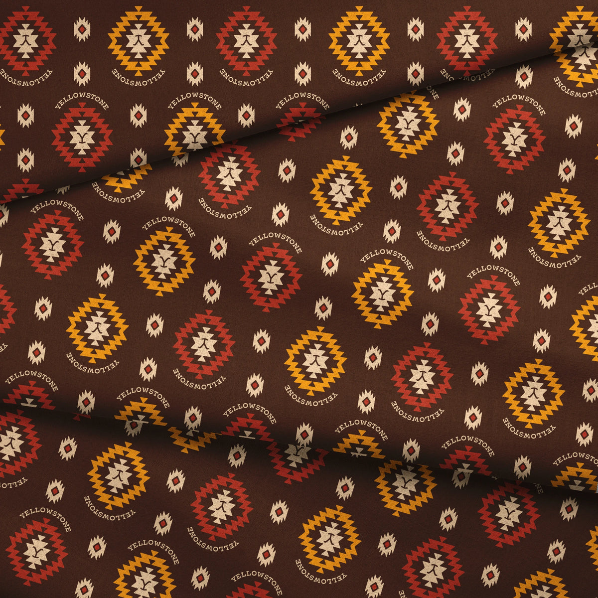 Paramount Yellowstone Tribal Medallions on Brown Fabric