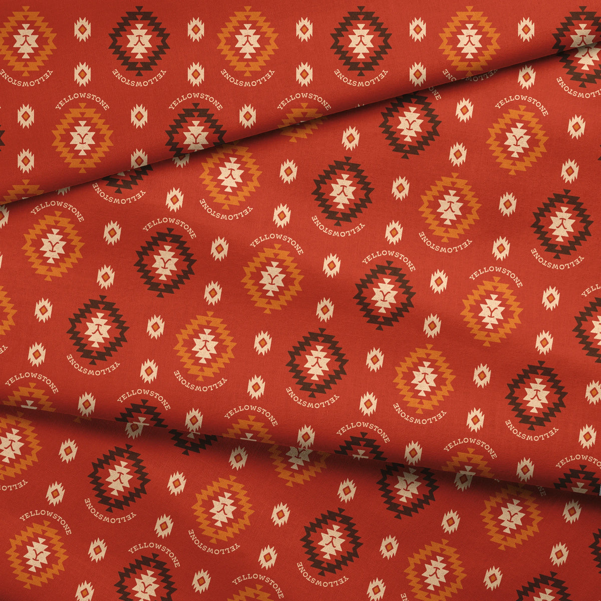 Paramount Yellowstone Tribal Medallions on Red Fabric