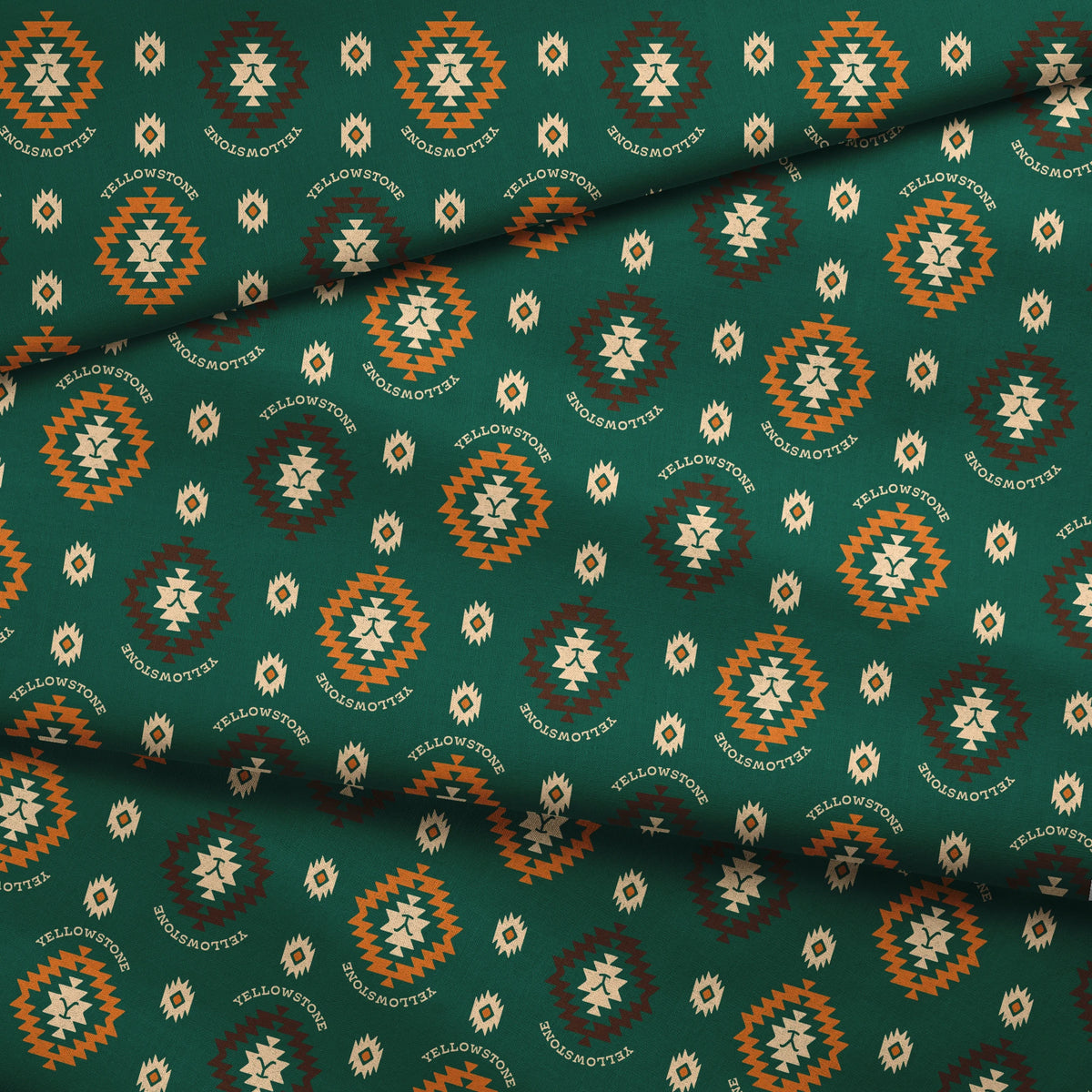 Paramount Yellowstone Tribal Medallions on Deep Teal Fabric