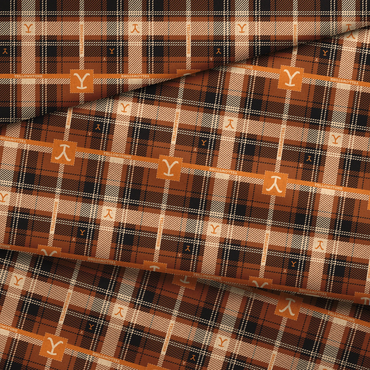 Paramount Yellowstone Rustic Plaid on Rust Fabric