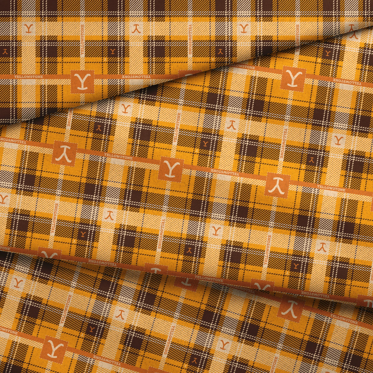 Paramount Yellowstone Rustic Plaid on Yellow Fabric