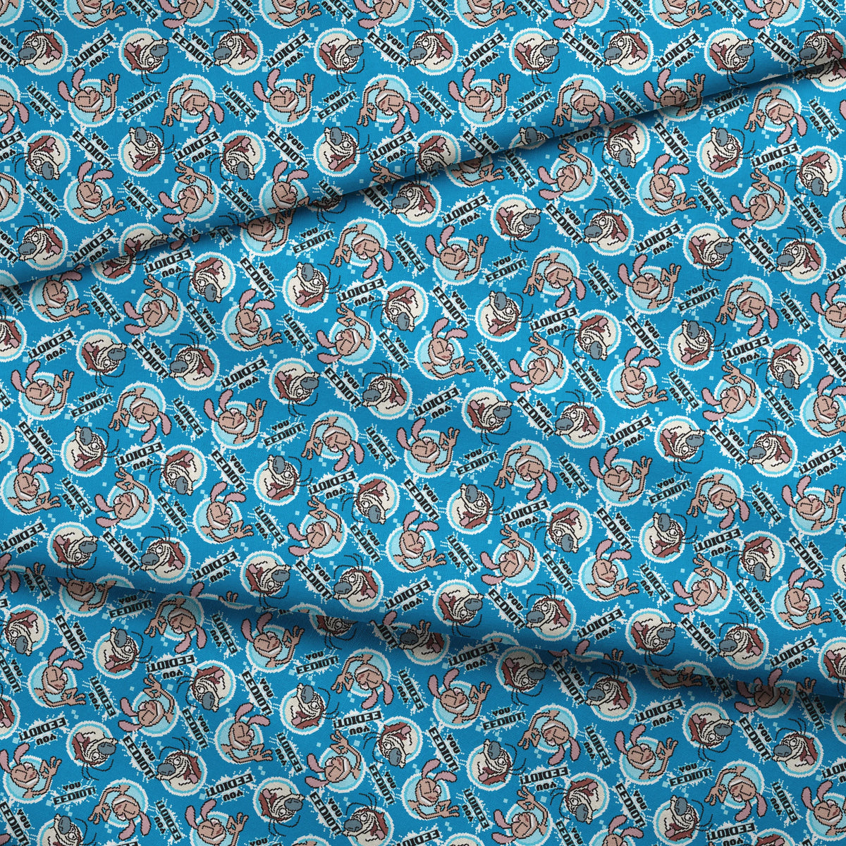 Ren & Stimpy EEDIOT! Pixels on Blue Fabric