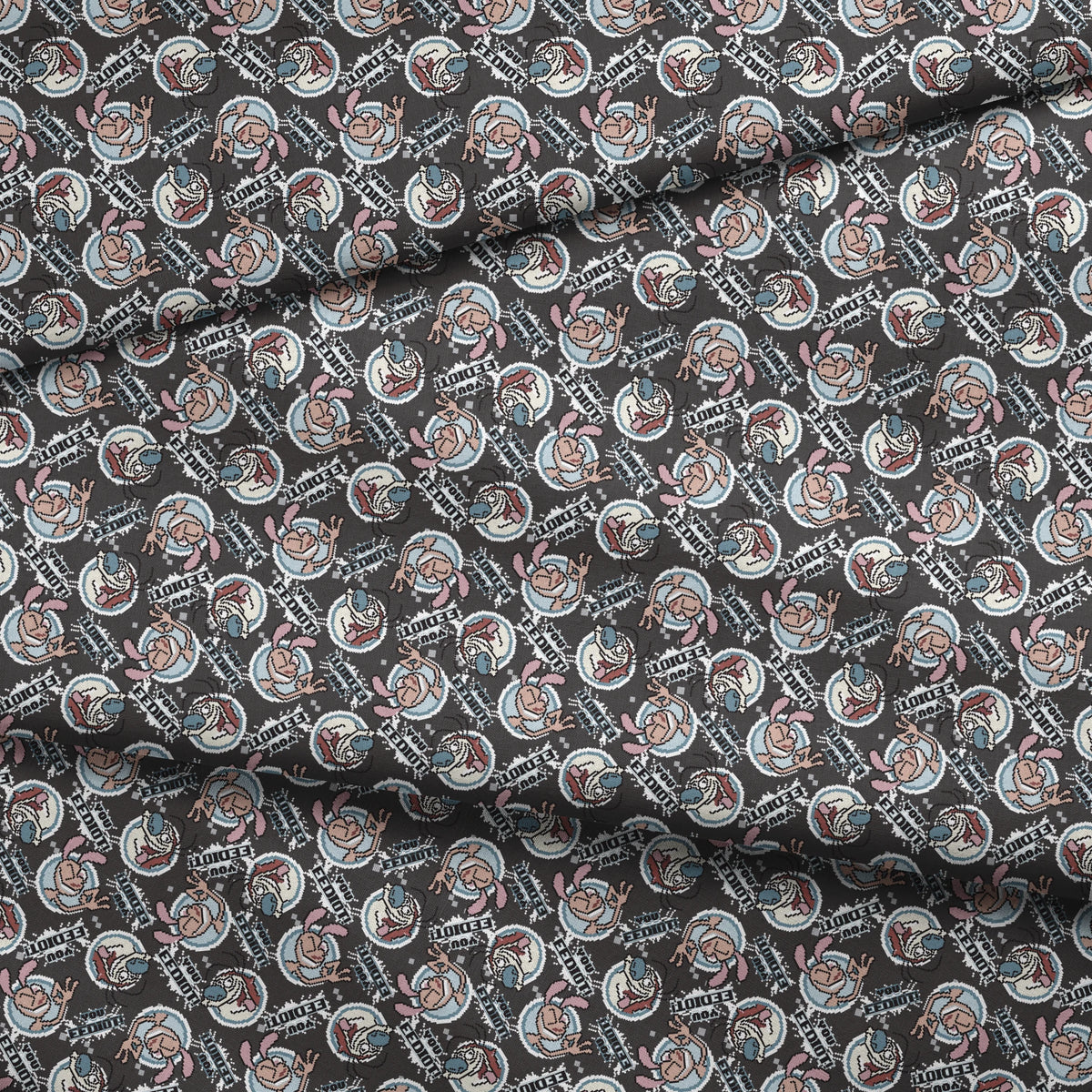 Ren & Stimpy EEDIOT! Pixels on Gray Fabric
