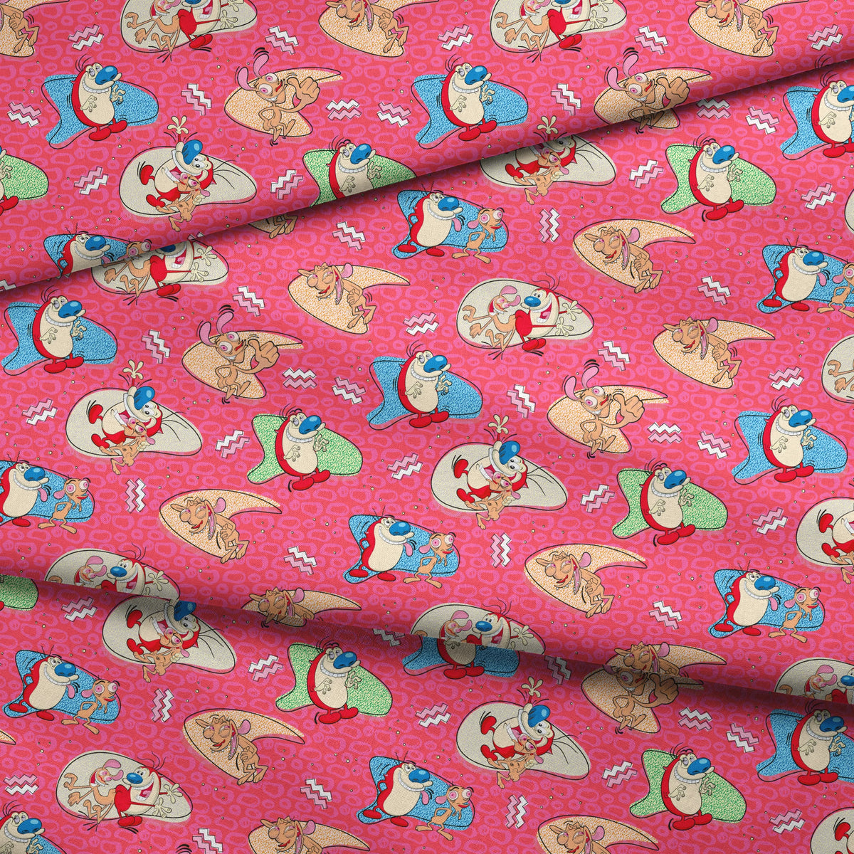 Ren & Stimpy Retro Graphics on Pink Fabric
