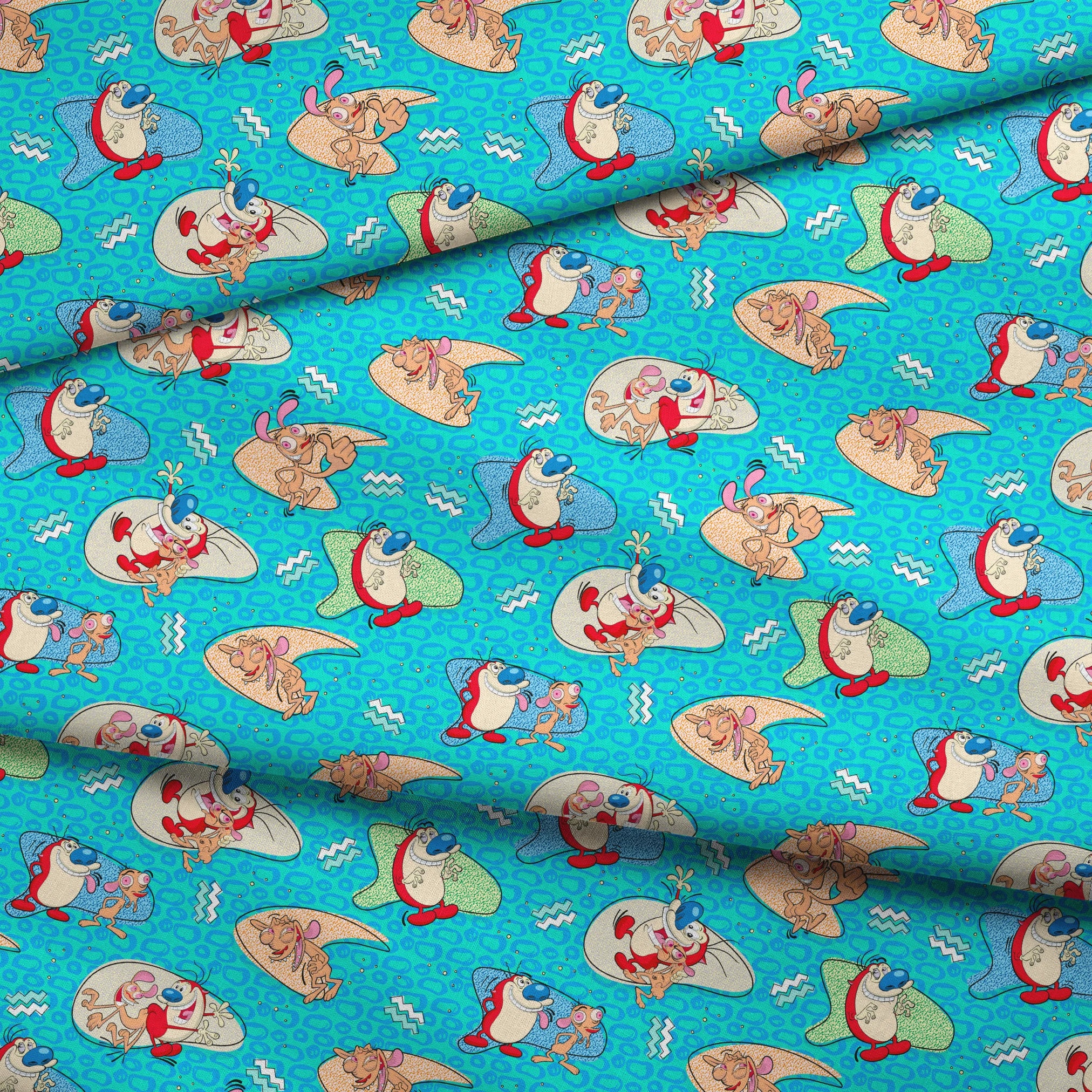 Ren & Stimpy Retro Graphics on Aqua Fabric