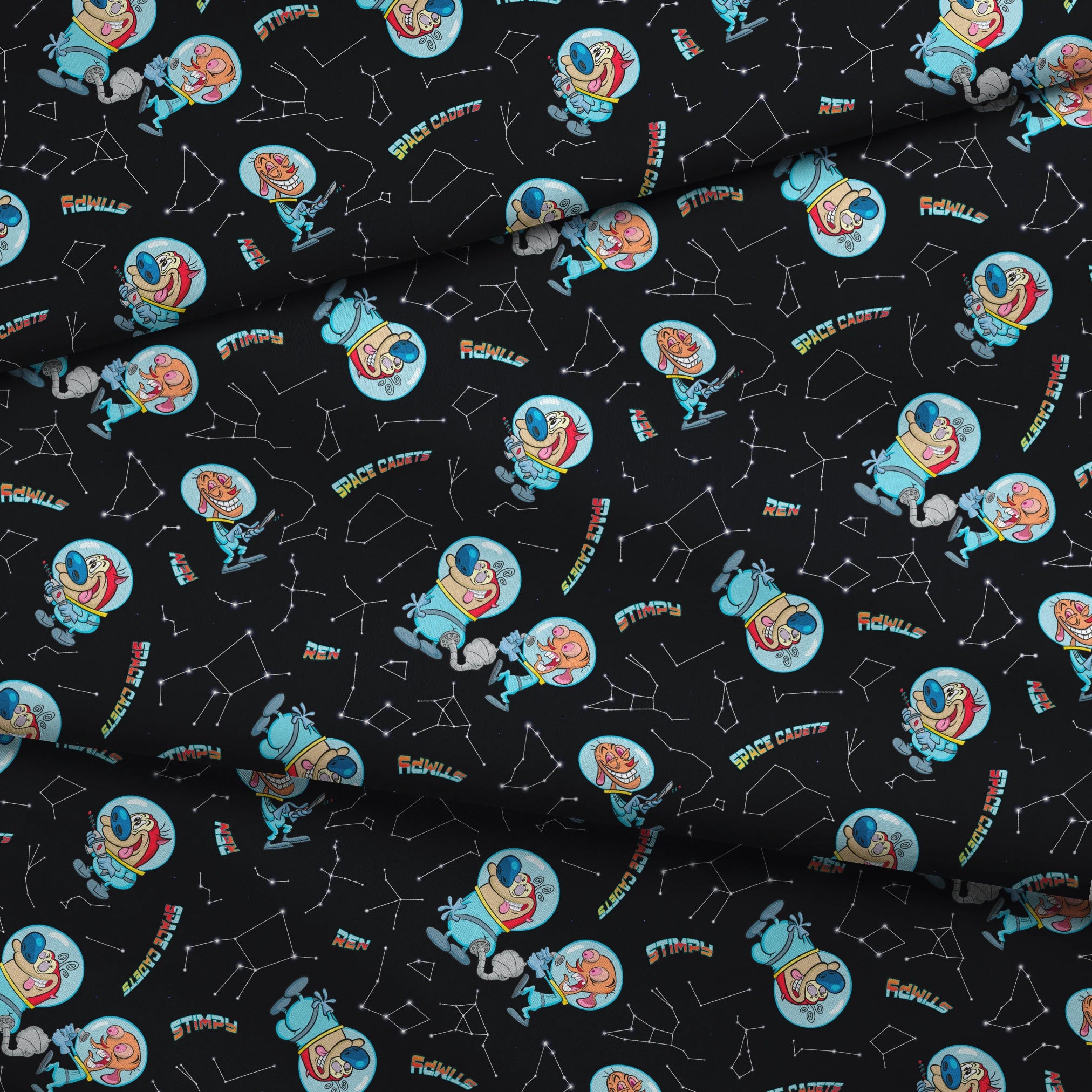 Ren & Stimpy Space Cadets on Black Fabric