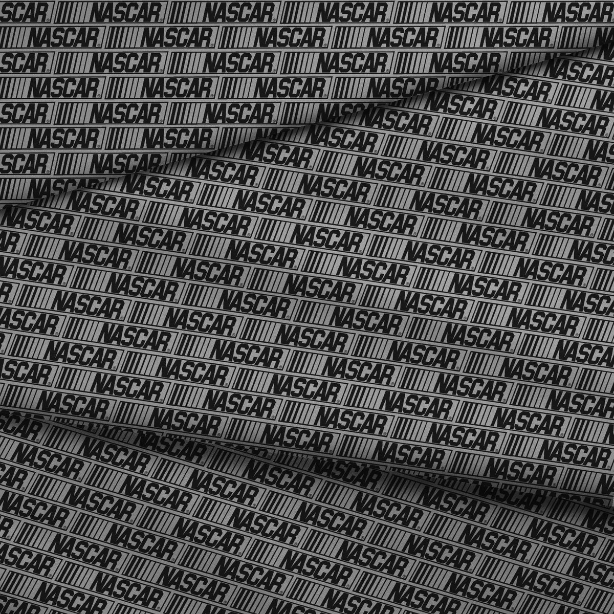 NASCAR® Retro Logo on Grey Stripes Fabric