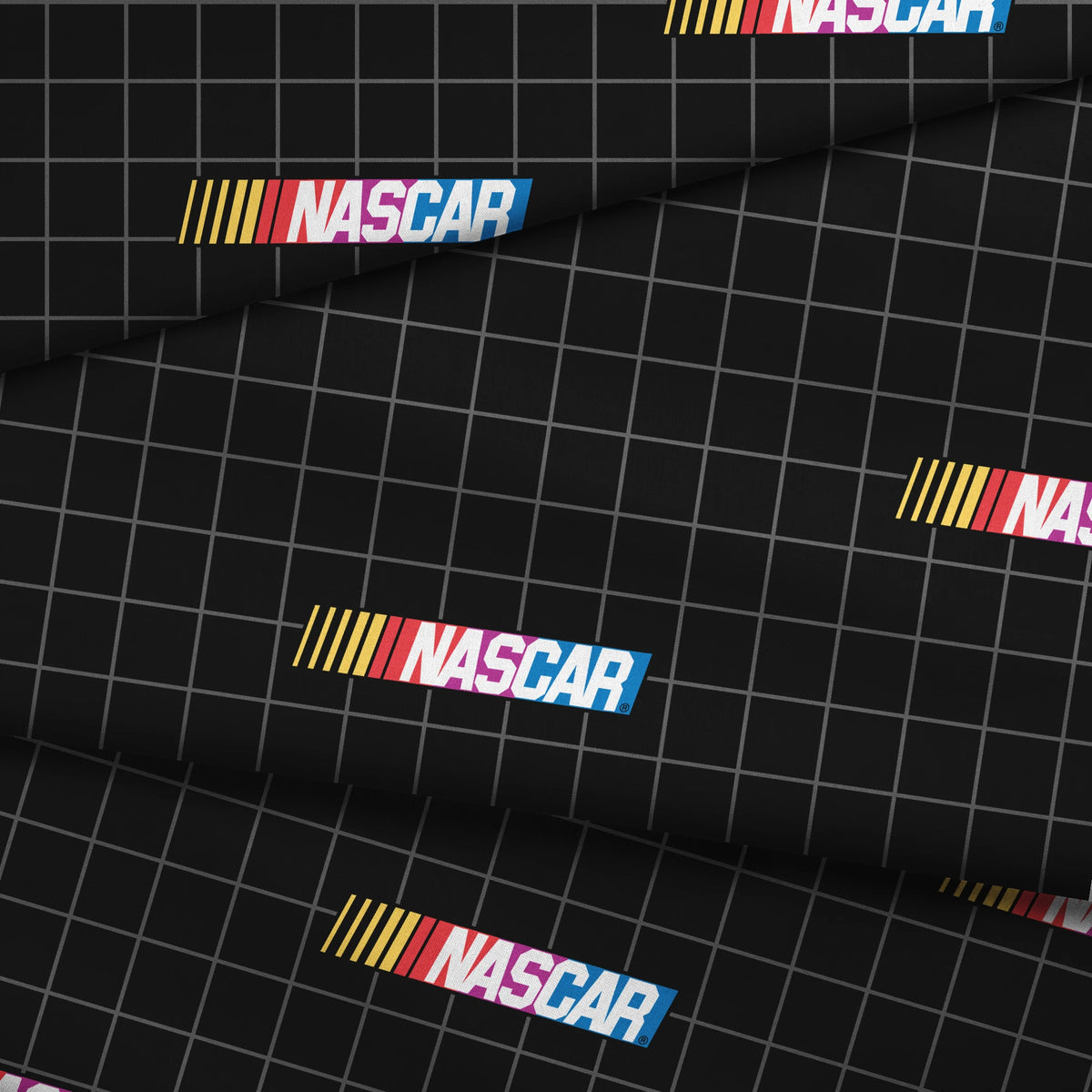 NASCAR® Retro Logo Grid on Black Fabric