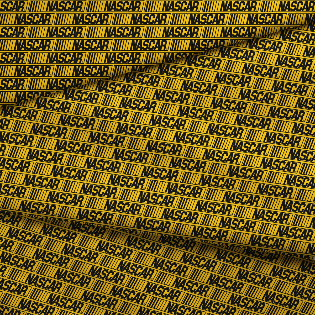 NASCAR® Retro Logo on Yellow Stripes Fabric