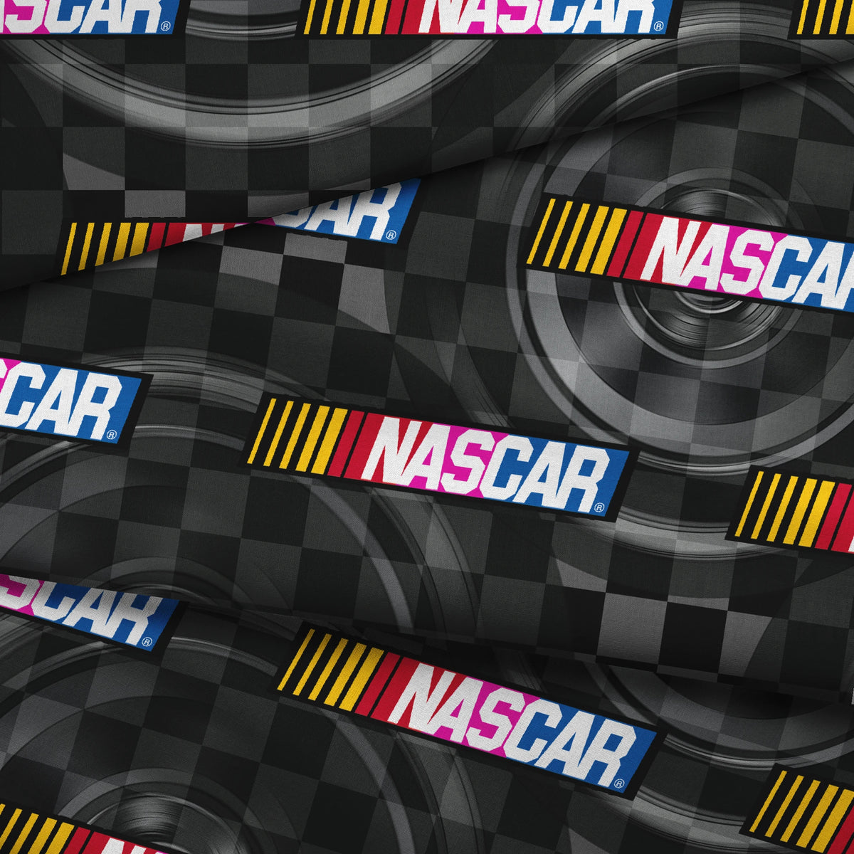 NASCAR® Retro Checkered Flag and Logo Toss Fabric