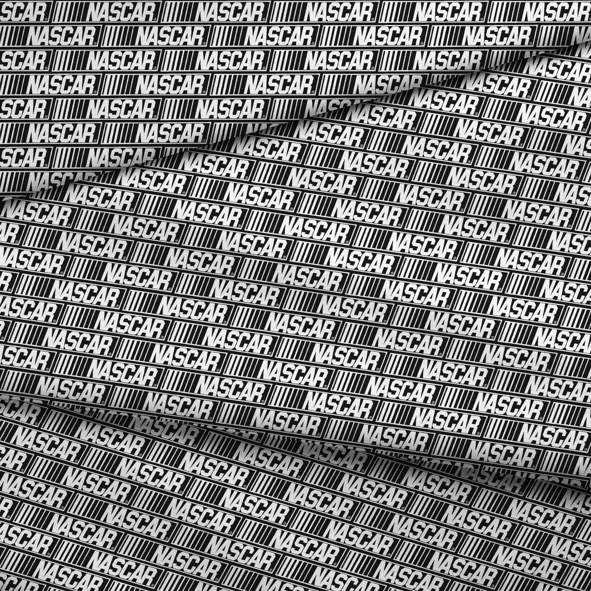 NASCAR® Retro Logo on White Stripes Fabric