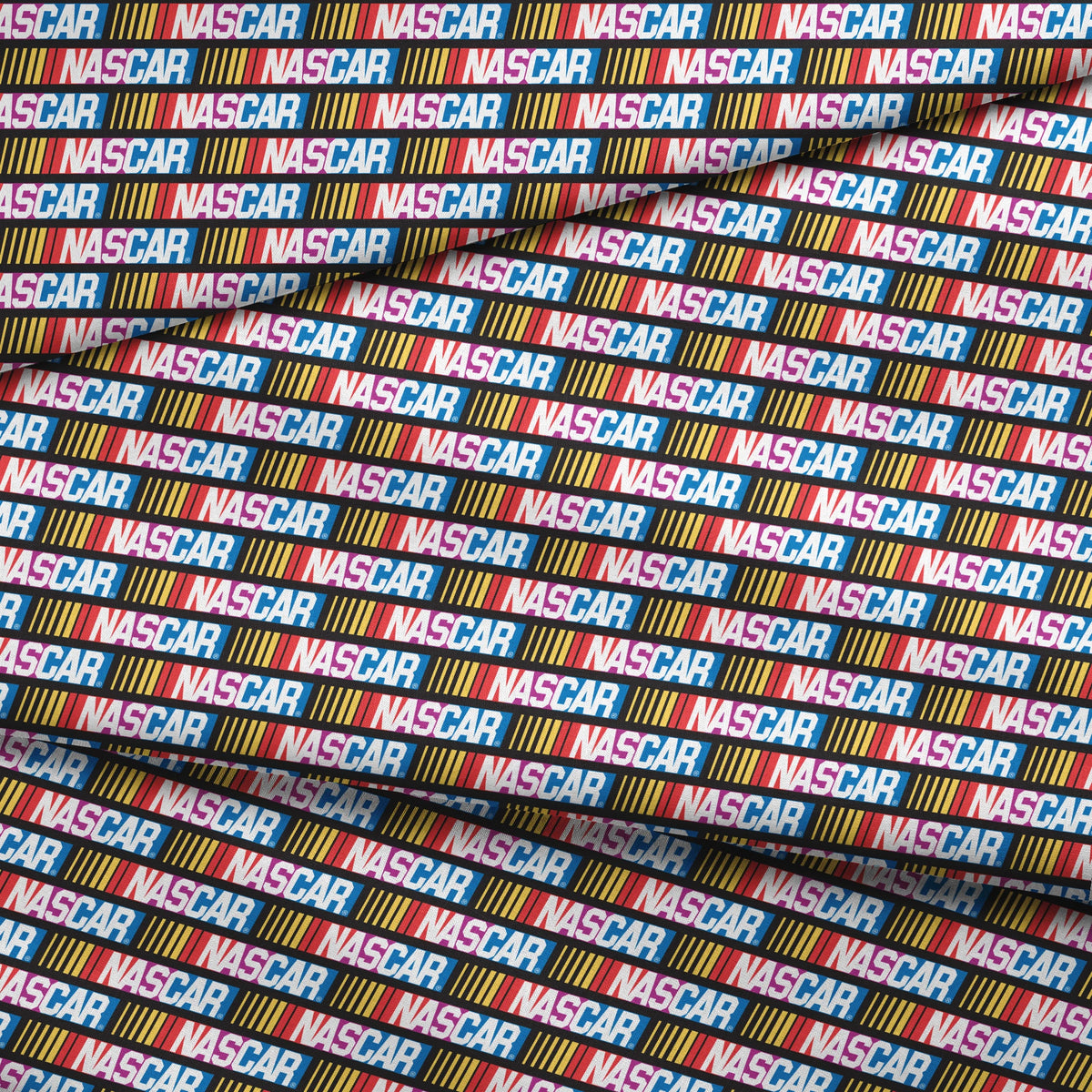 NASCAR® Retro Logo on Multi Stripes Fabric