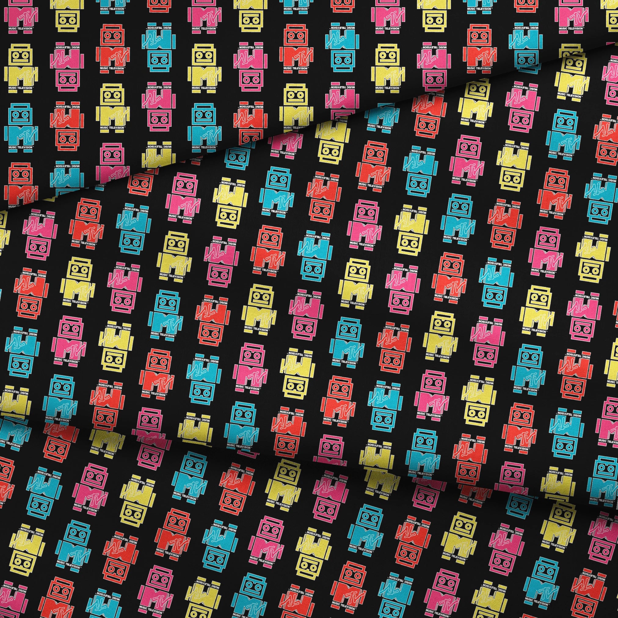Paramount MTV  Logo Robots on Black Fabric