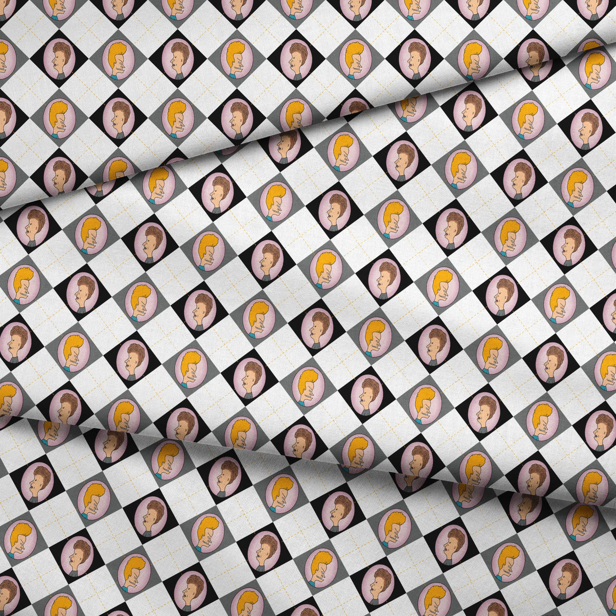 Paramount Beavis and Butt-Head Argyle on Black Fabric