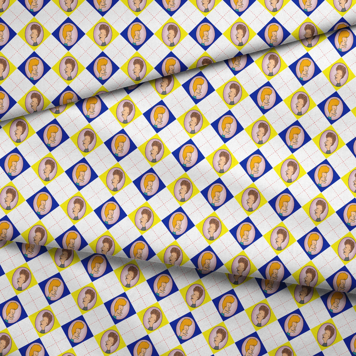 Paramount Beavis and Butt-Head Argyle on Blue and Yellow Fabric