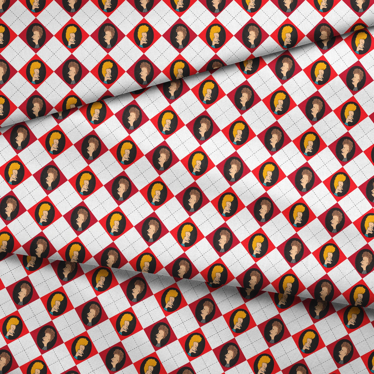 Paramount Beavis and Butt-Head Argyle on Red Fabric