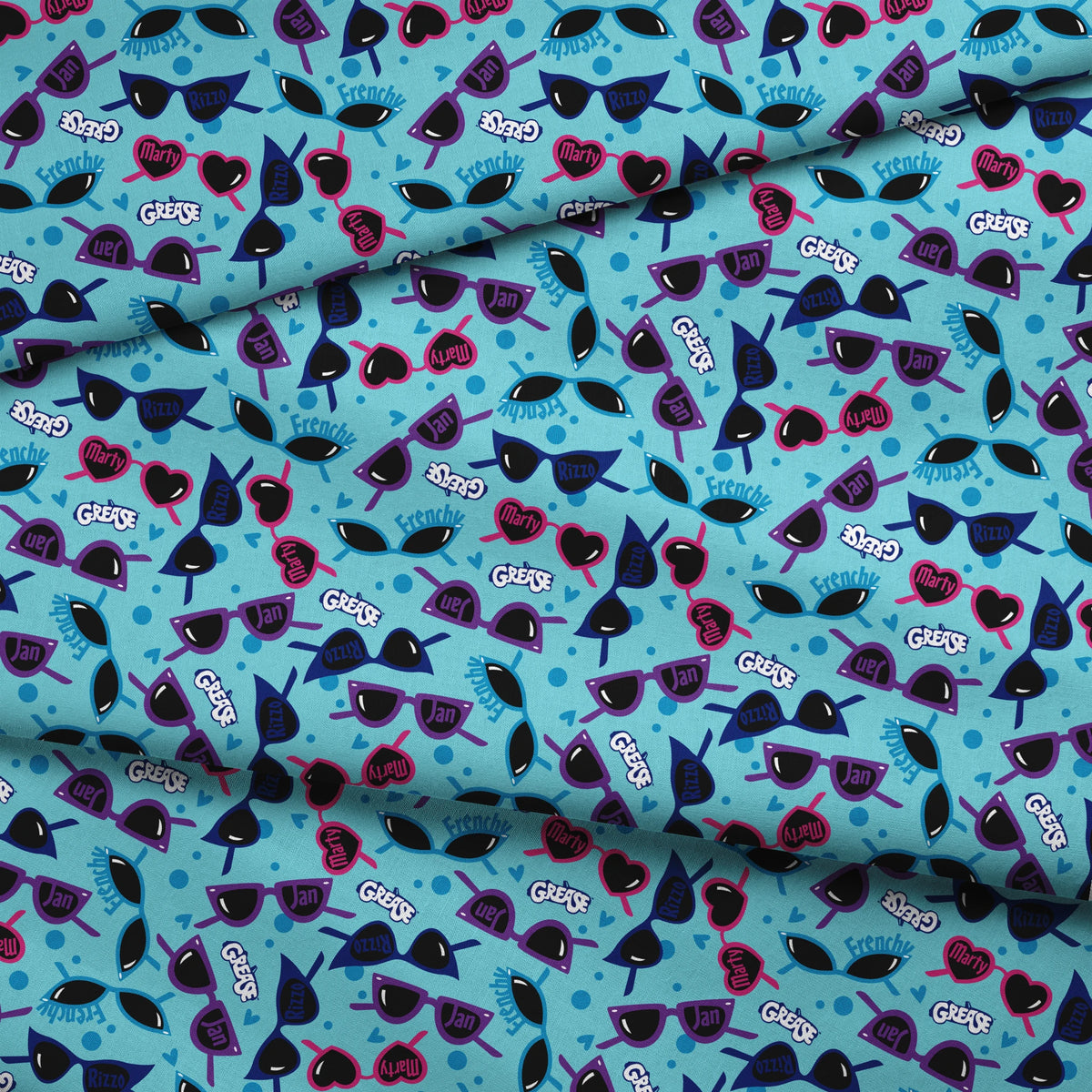 Paramount Grease  Pink Ladies Shades on Blue Fabric