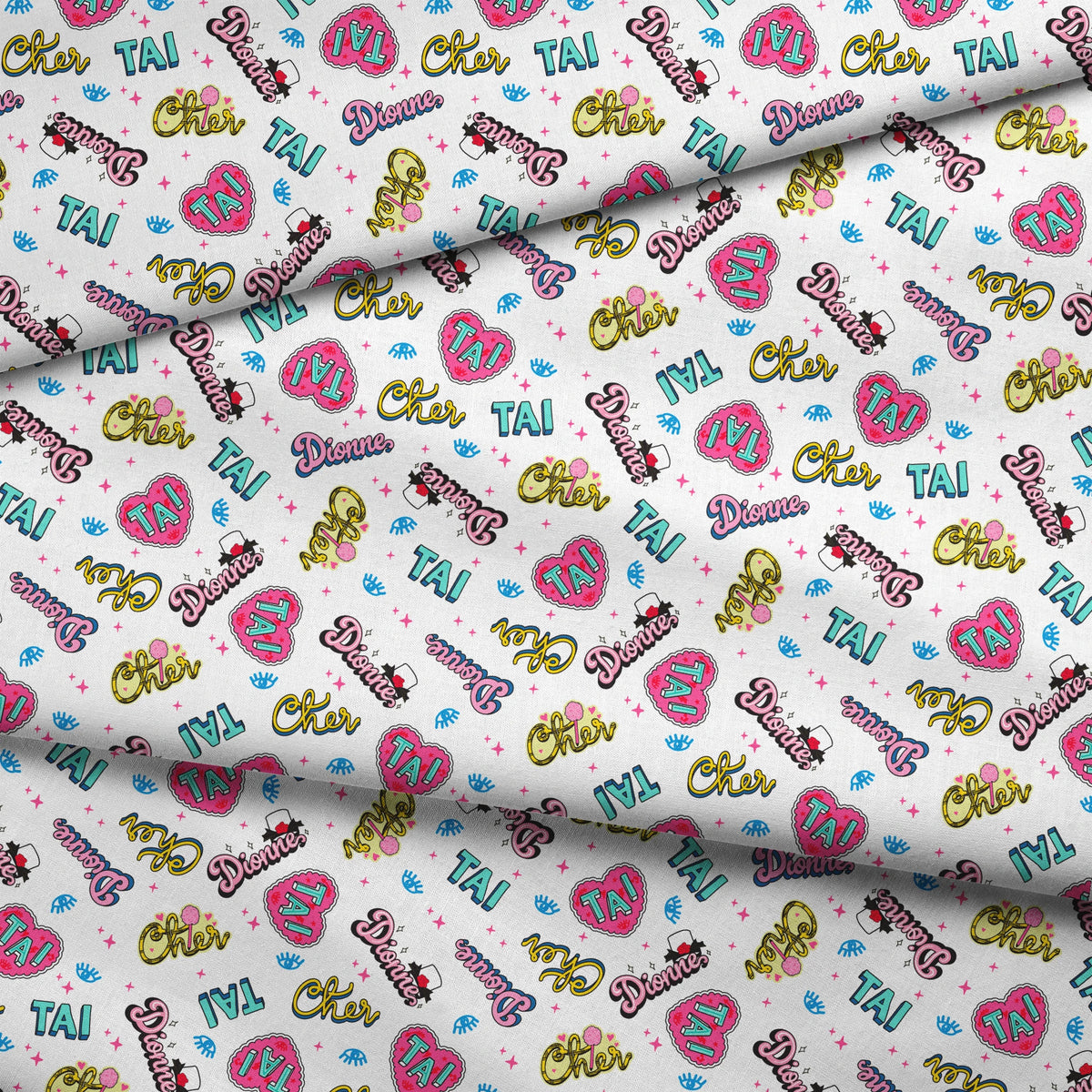 Paramount Clueless  Character Names on White Fabric