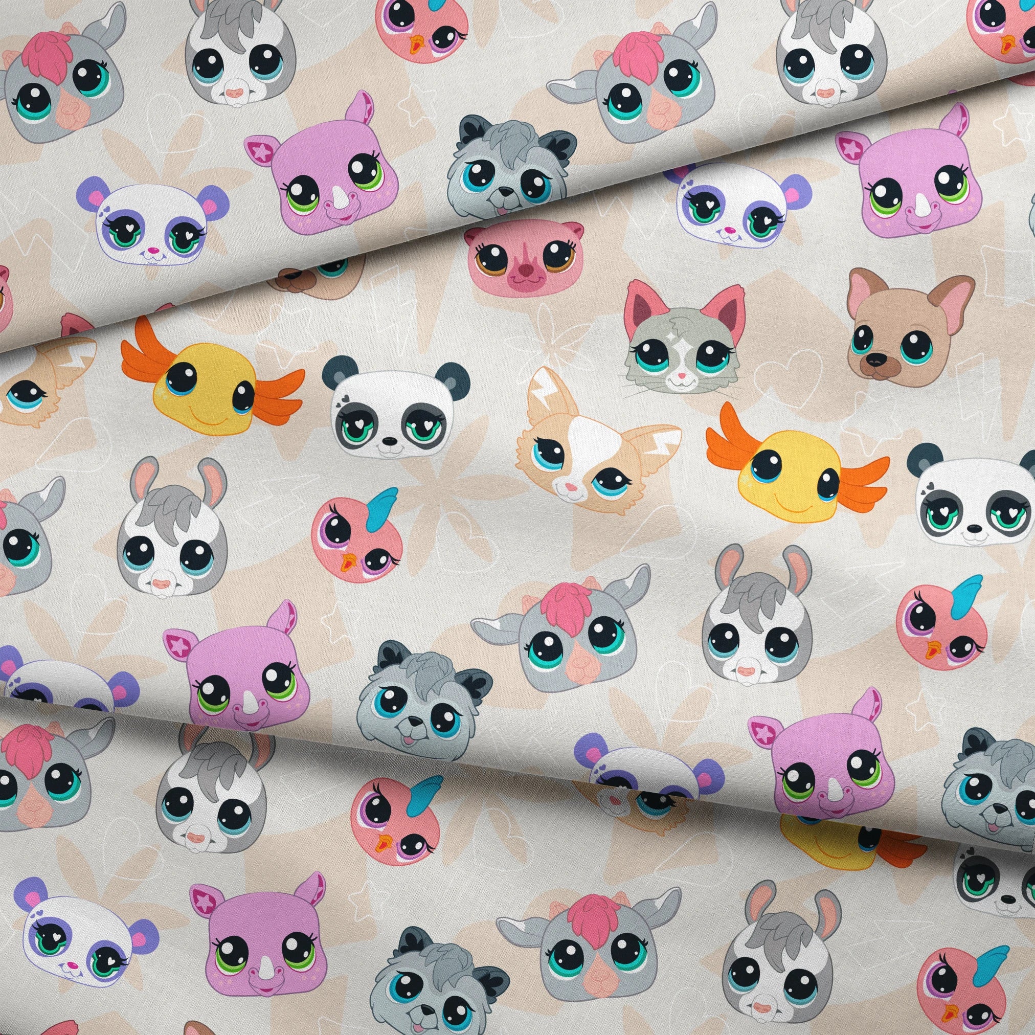 Hasbro Littliest Pet Shop Cute Faces Toss on Beige Fabric