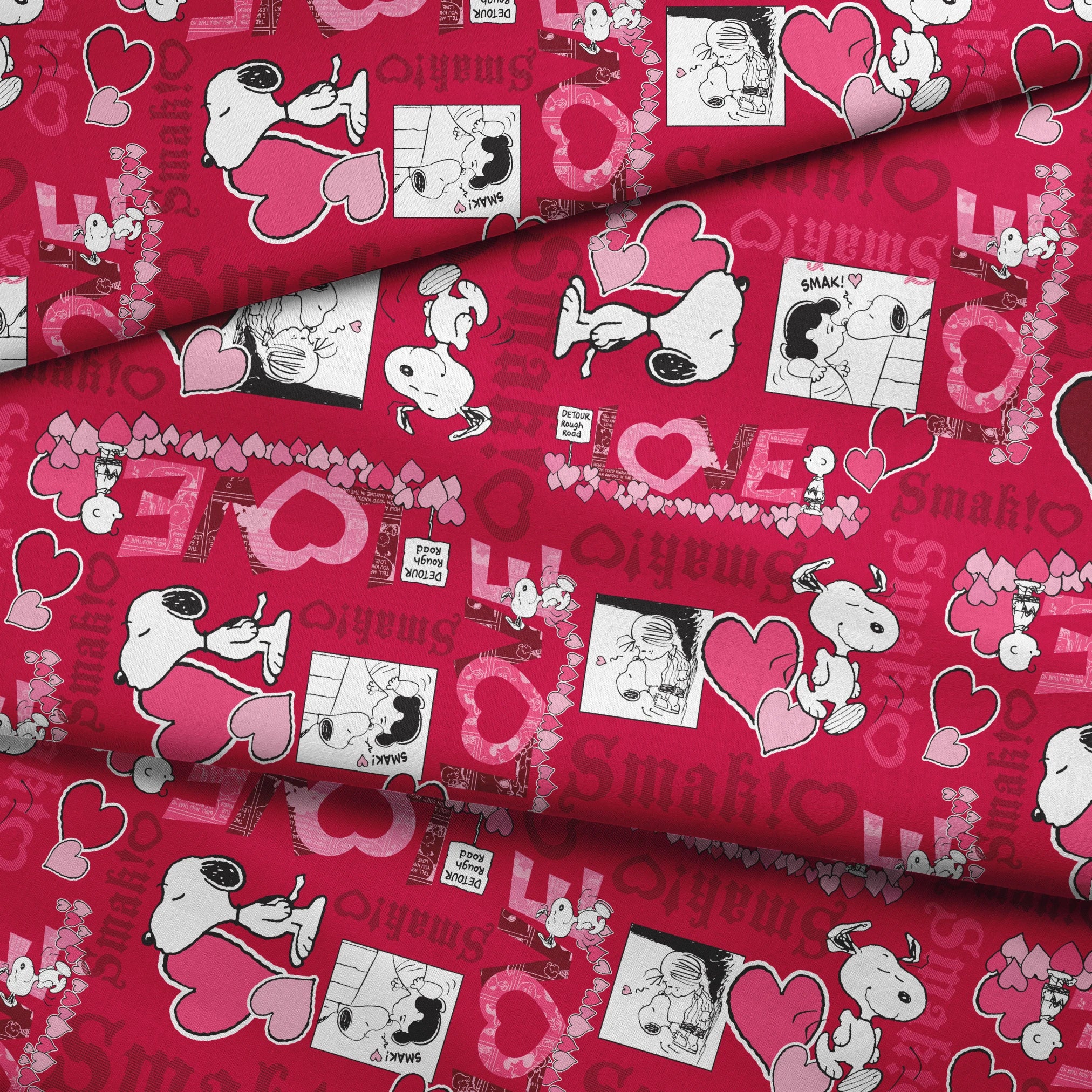 Peanuts Snoopy Love Red Fabric