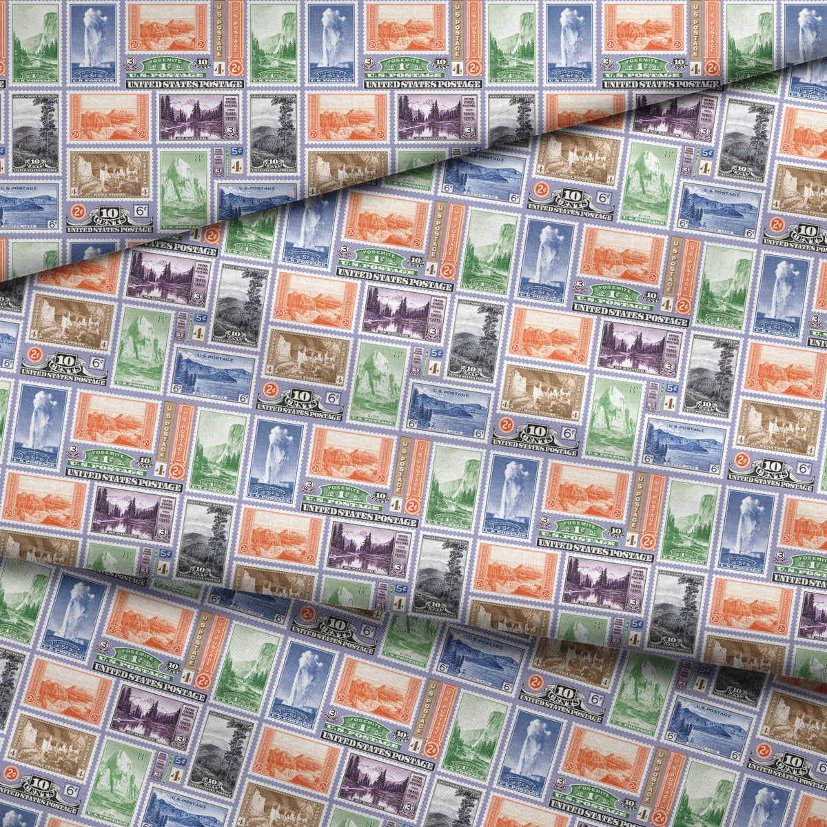 USPS National Park Stamps on Purple Fabric