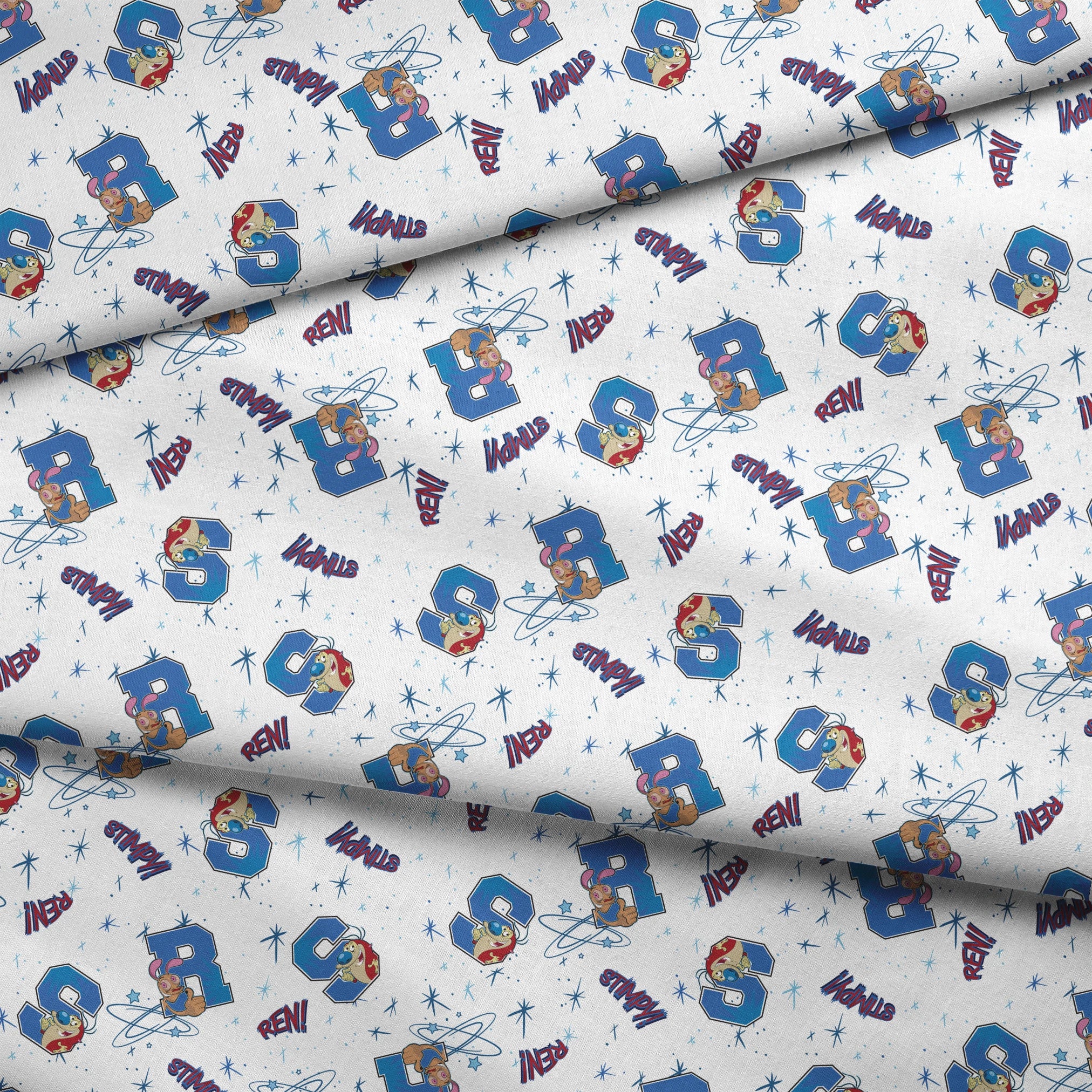 Ren & Stimpy Varsity Letters on White Fabric