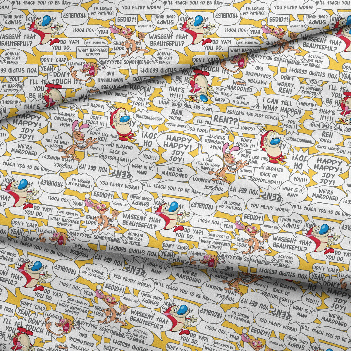Ren & Stimpy Word Blurbs on Yellow Fabric