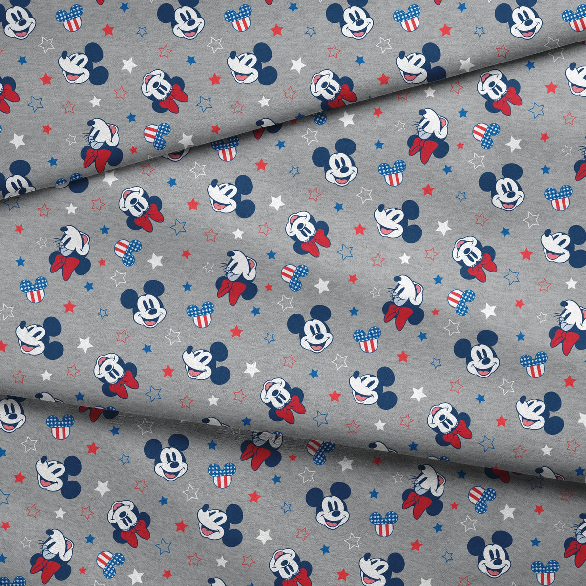 Disney Mickey and Minnie Patriotic Stars on Gray Fabric