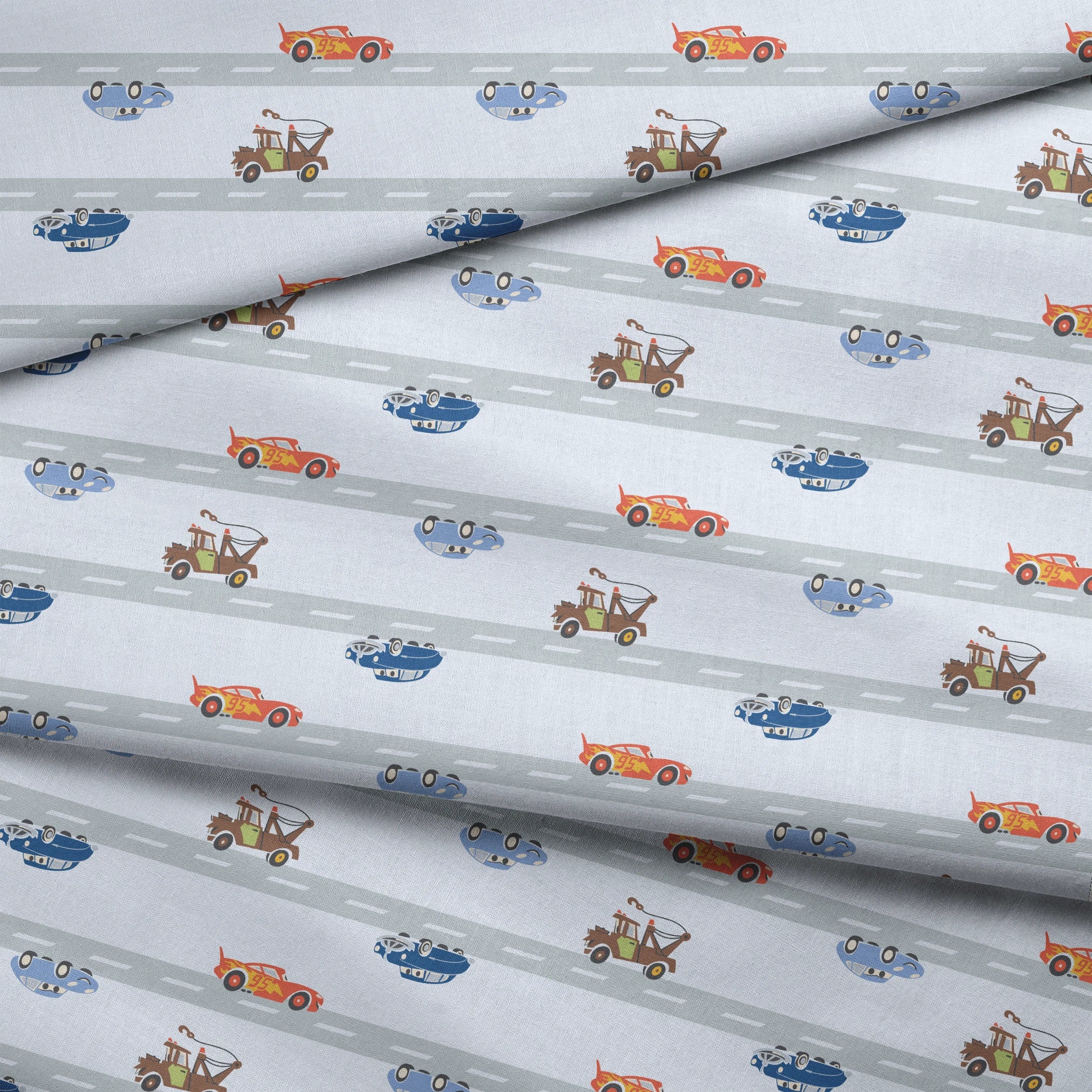 Disney and Pixar Cars Lightning McQueen & Friends Race on Blue Fabric
