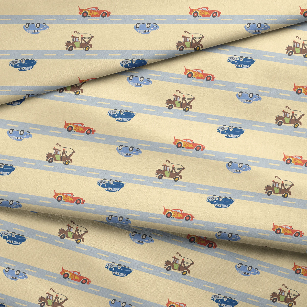 Disney and Pixar Cars Lightning McQueen & Friends Race on Yellow Fabric
