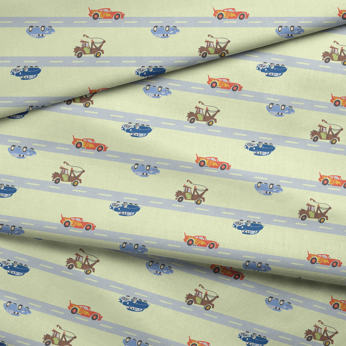 Disney and Pixar Cars Lightning McQueen & Friends Race on Green Fabric