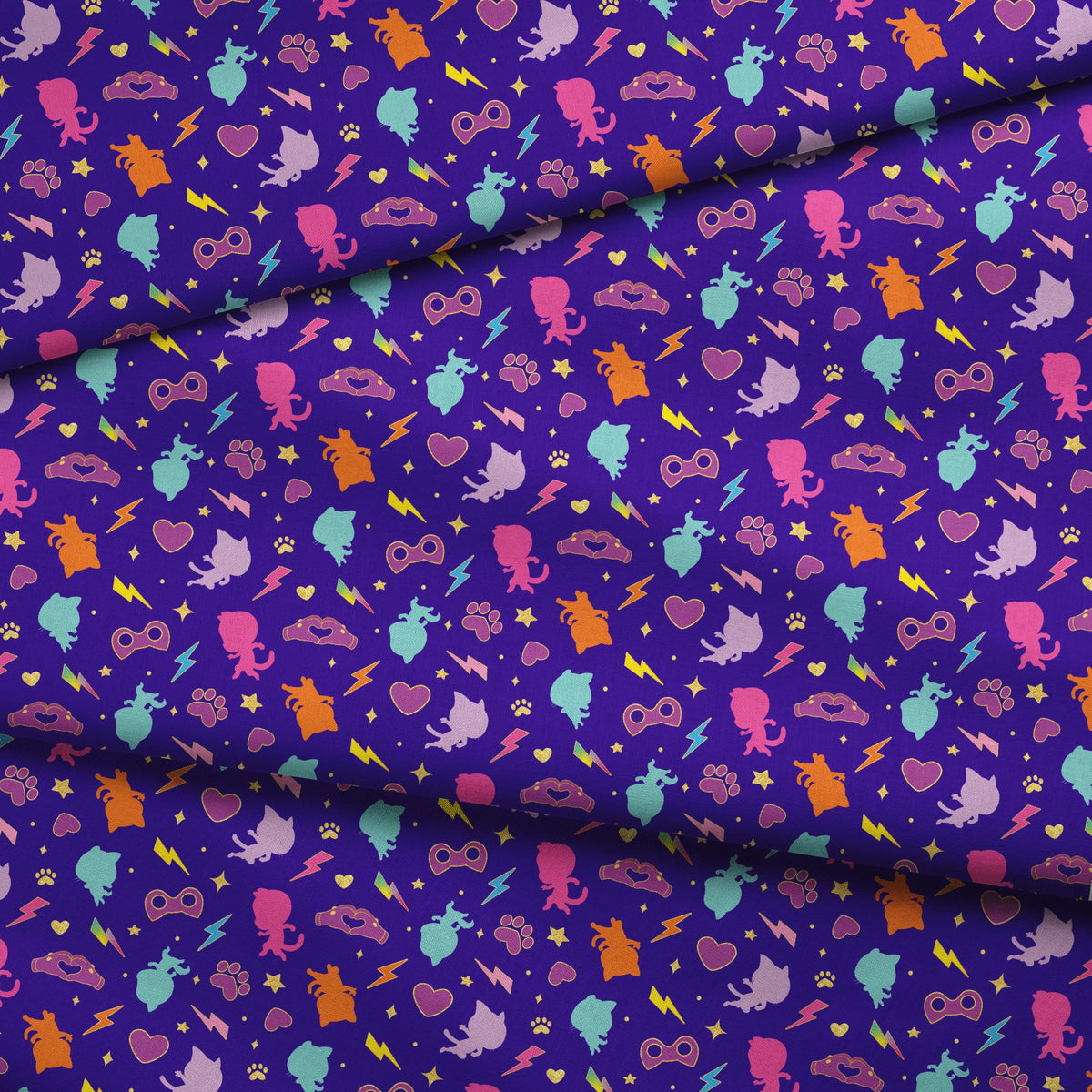 Disney Jr's. SuperKitties Pawsome Characters on Blue Fabric