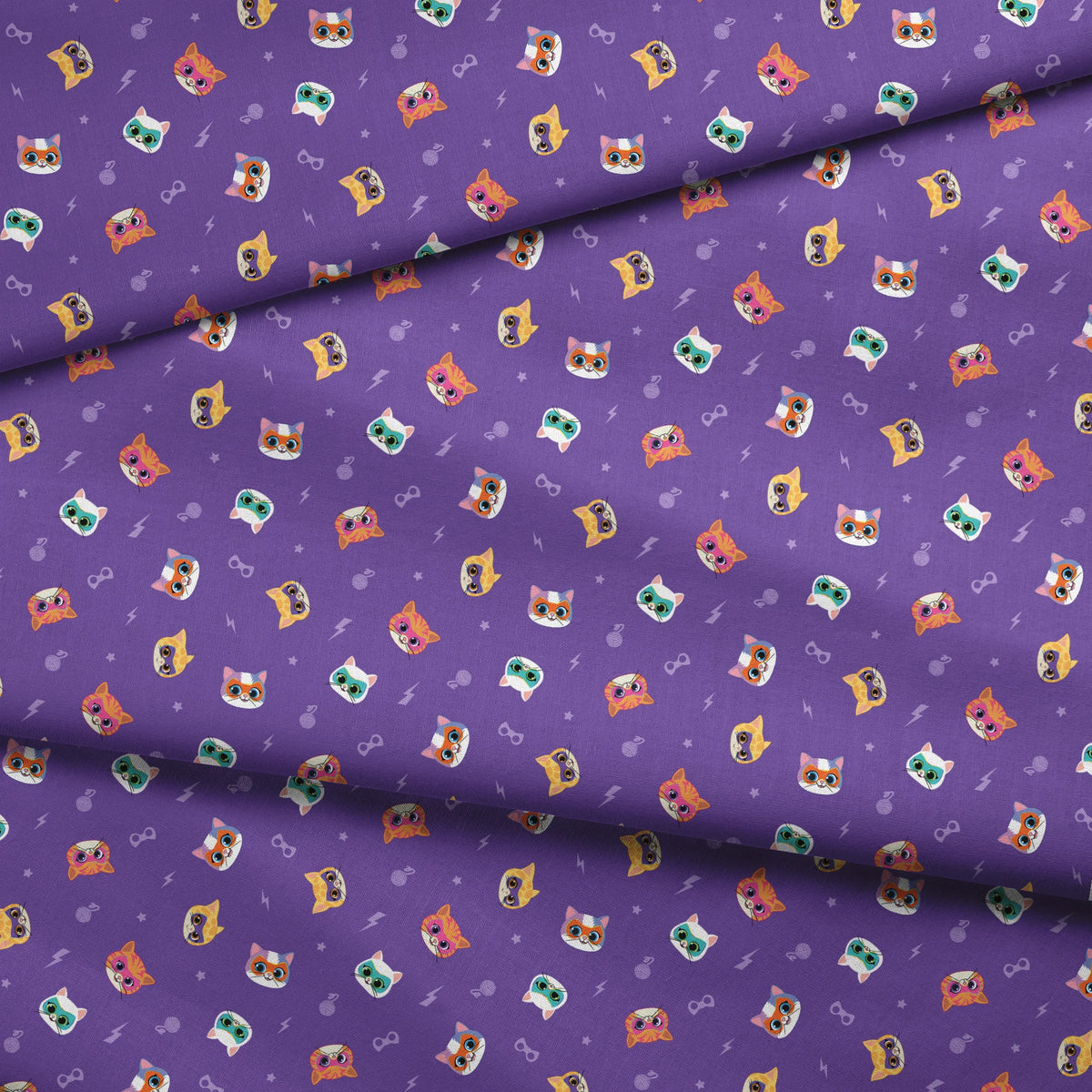 Disney Jr's. SuperKitties Friends Furever on Purple Fabric