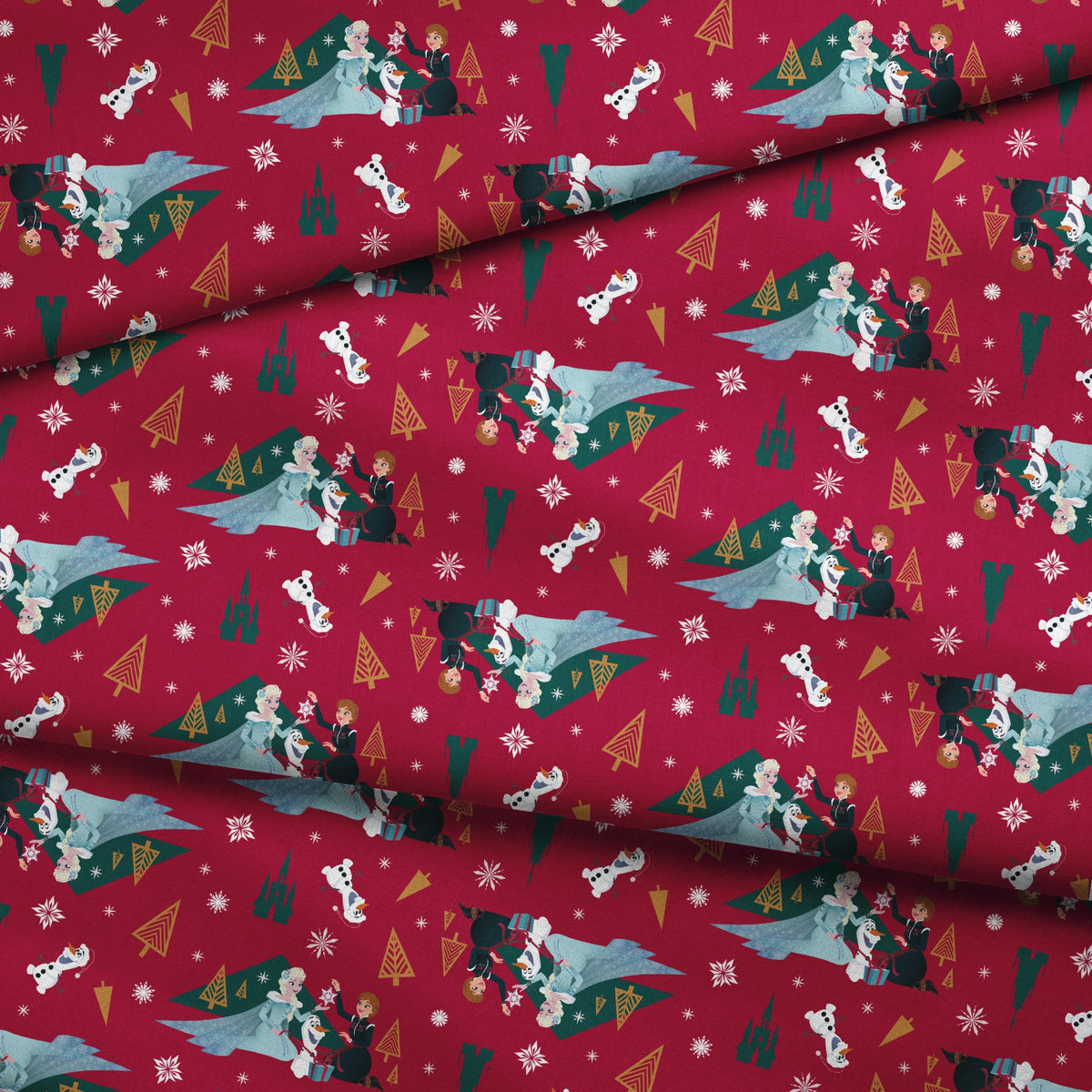 Disney Frozen  Holiday Tidings on Red Fabric