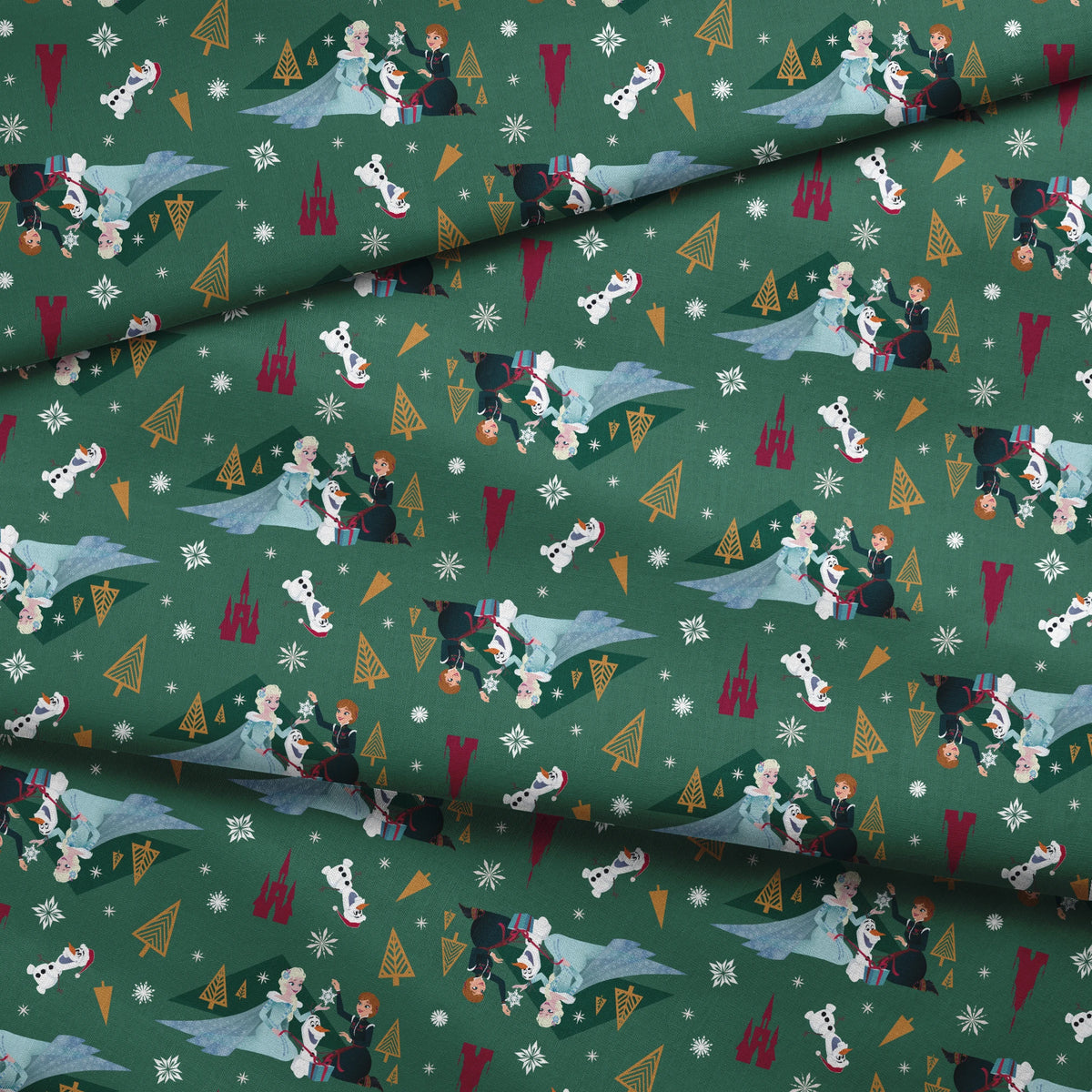 Disney Frozen  Holiday Tidings on Green Fabric