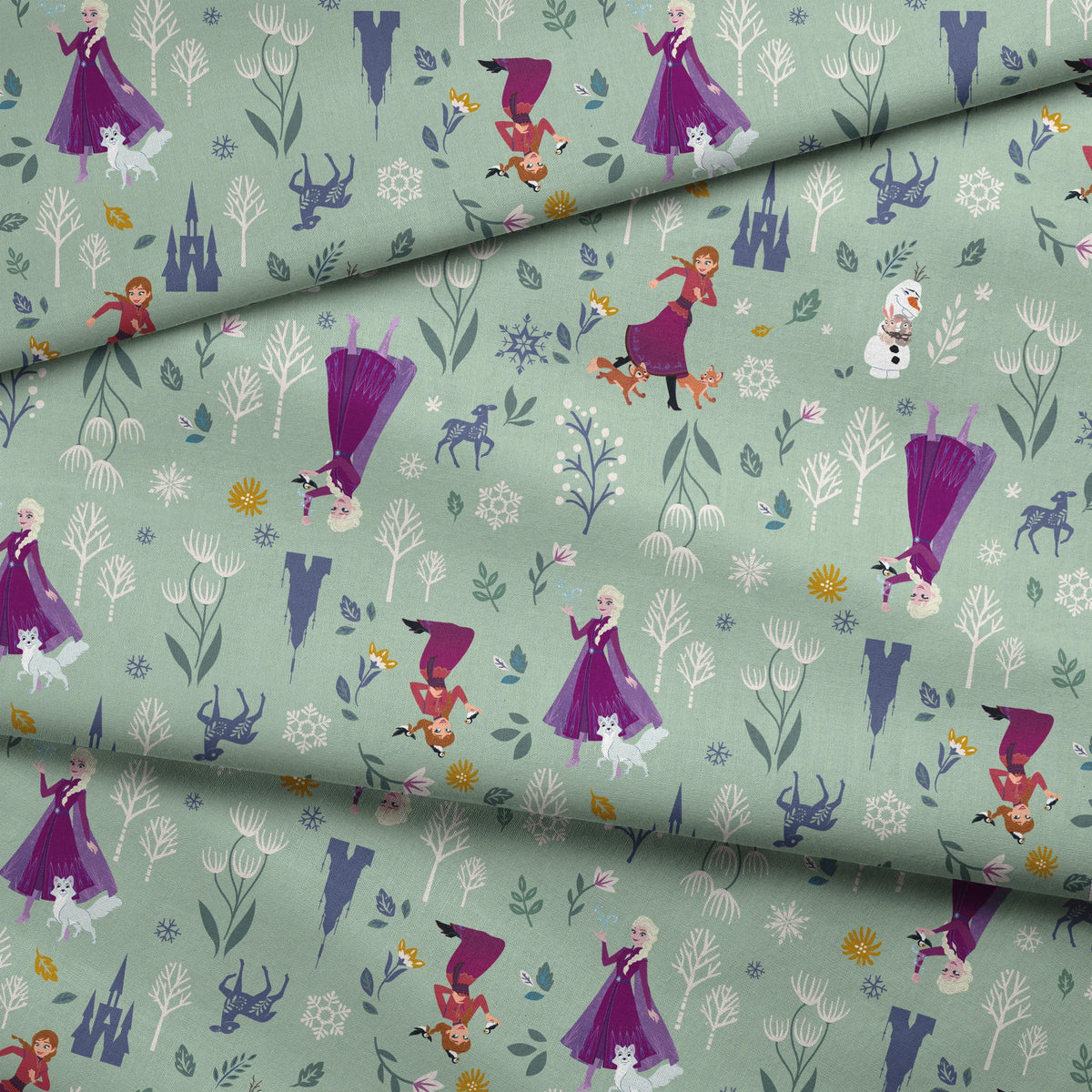 Disney Frozen  Winter Adventure on Green Fabric