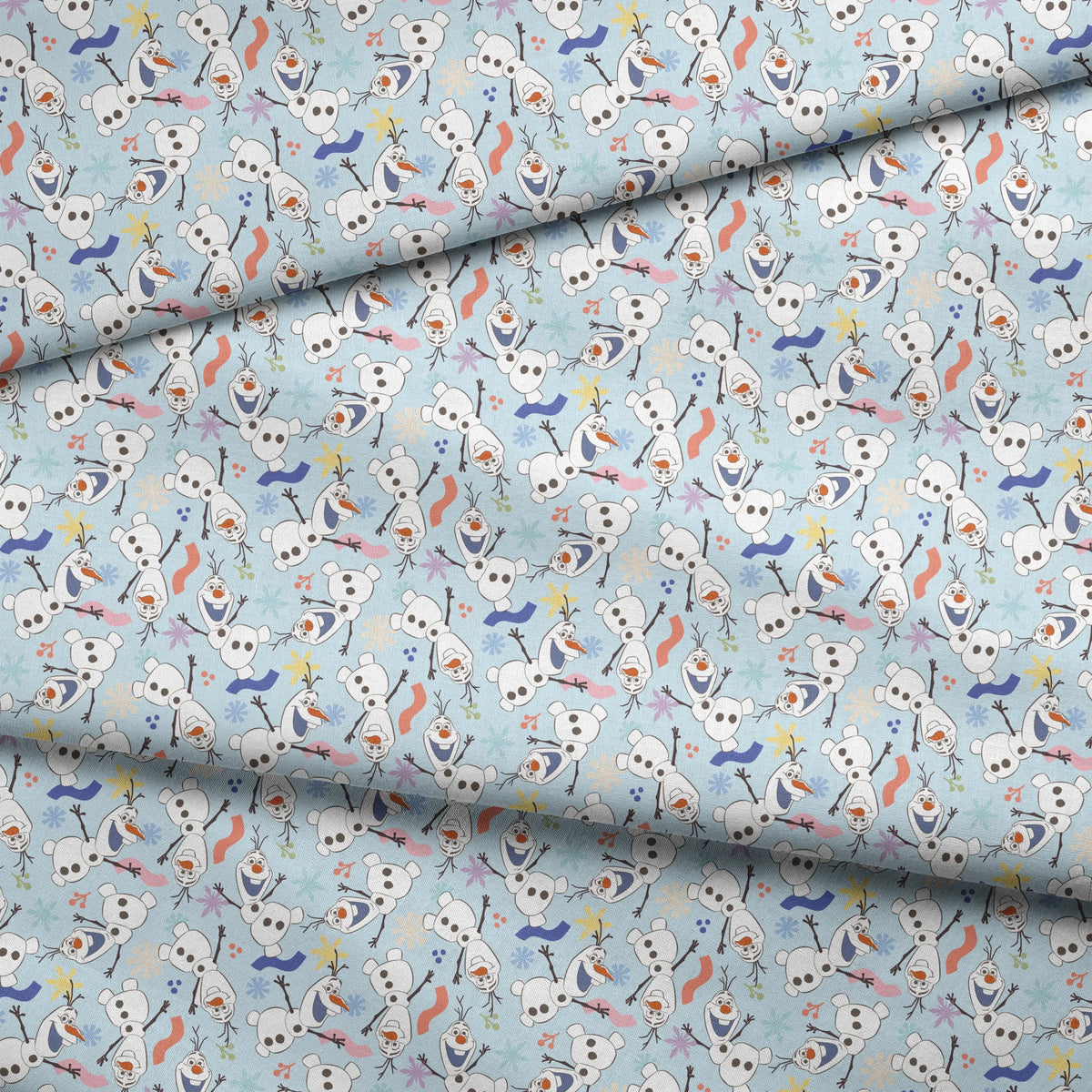 Disney Frozen  Colorful Olaf Toss on Blue Fabric