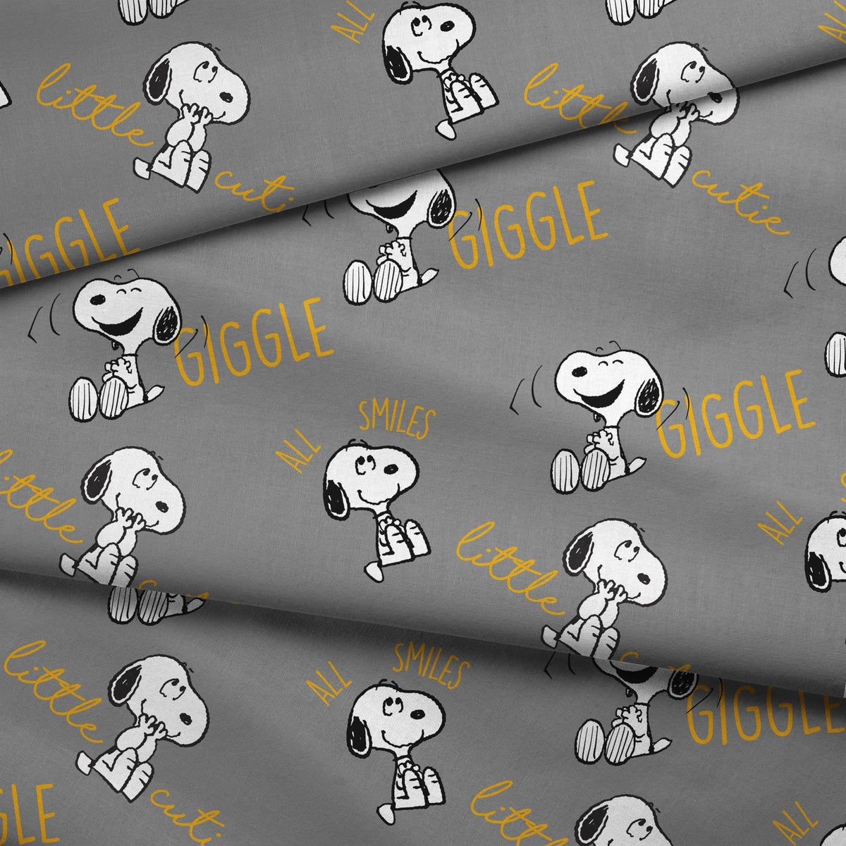 Peanuts Snoopy Giggle on Gray Fabric