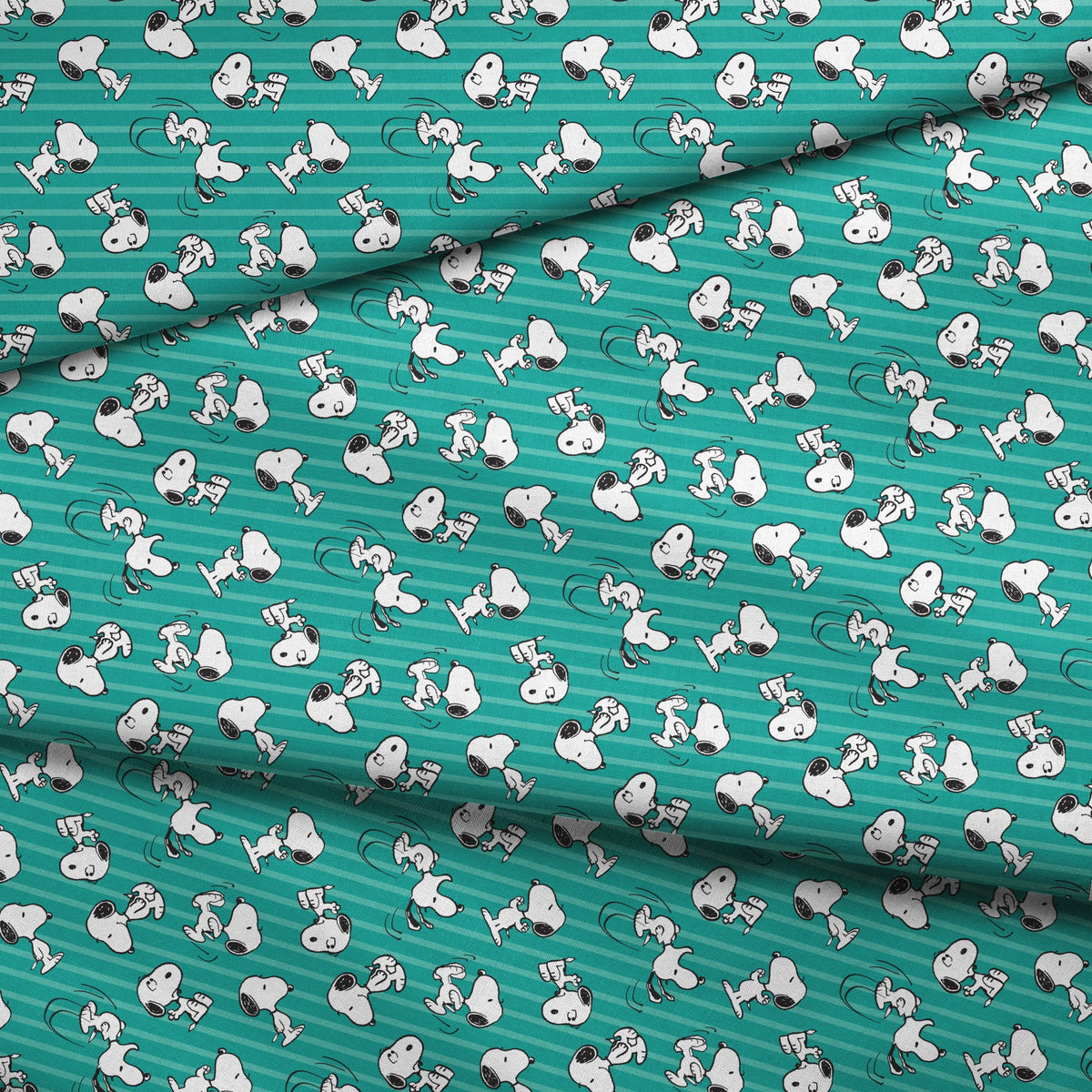 Peanuts Snoopy on Teal Stripes Fabric