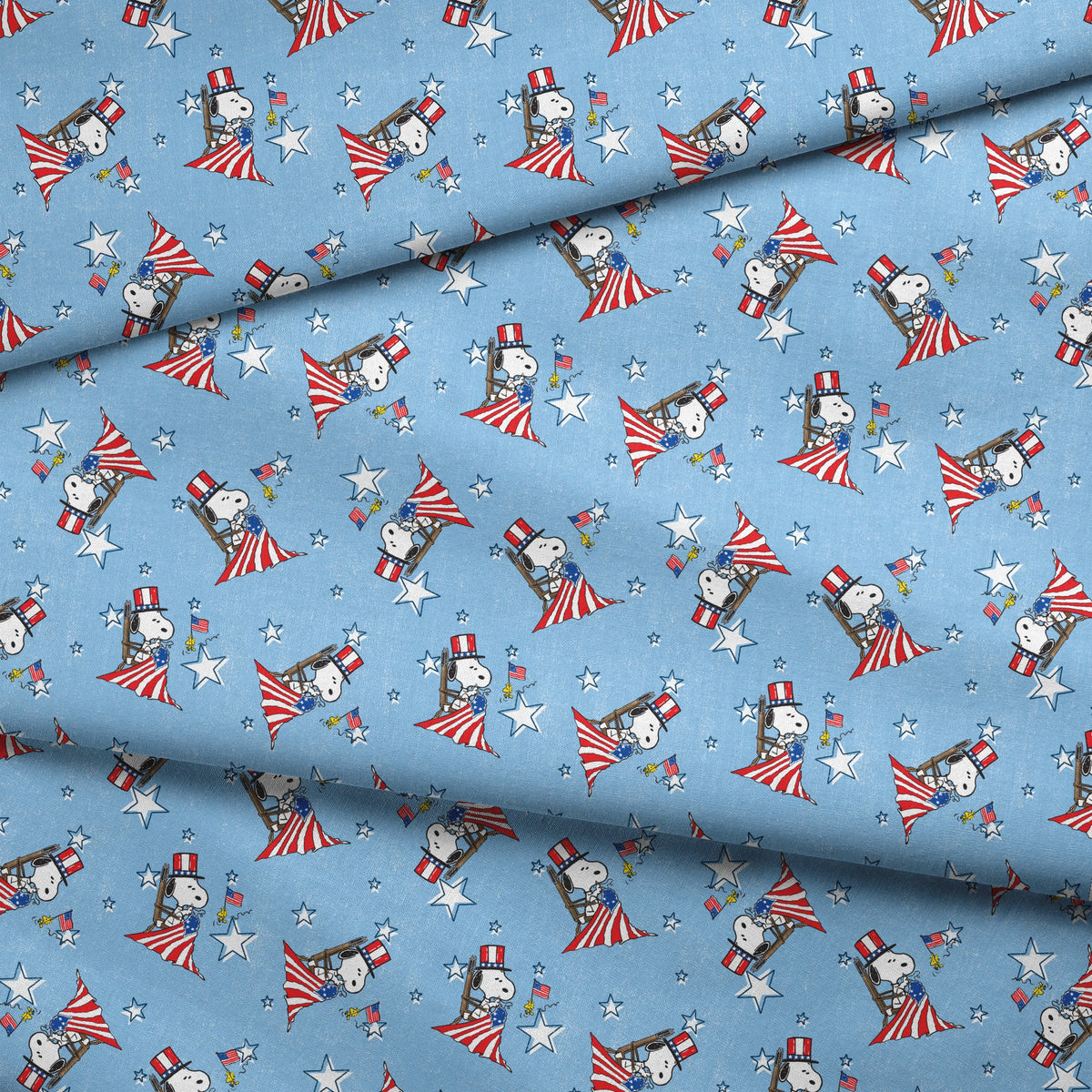 Peanuts Patriotic Snoopy Flag on Blue Fabric
